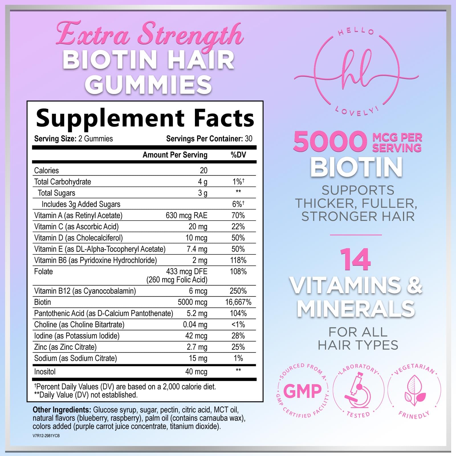 Hello Lovely berry-flavored gummies pile looks tasty daily hair support.
