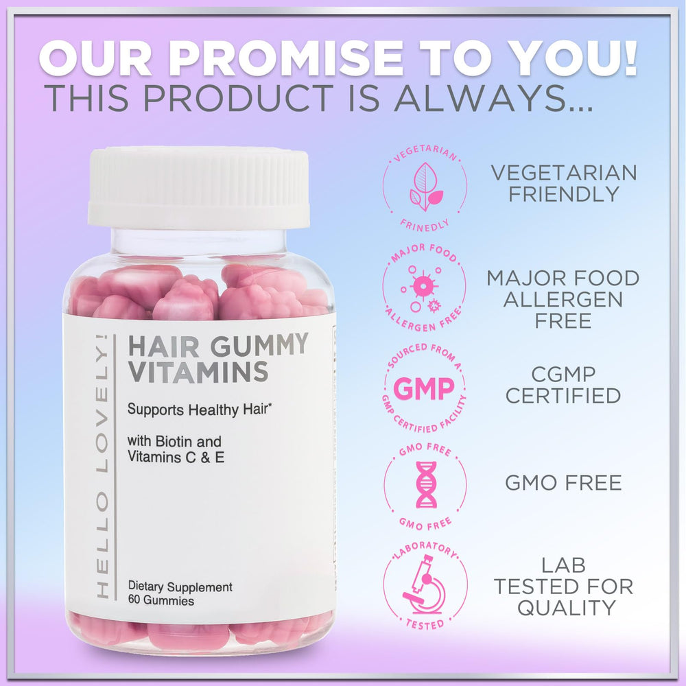 Hello Lovely bottle pouring gummies conveys easy daily intake.