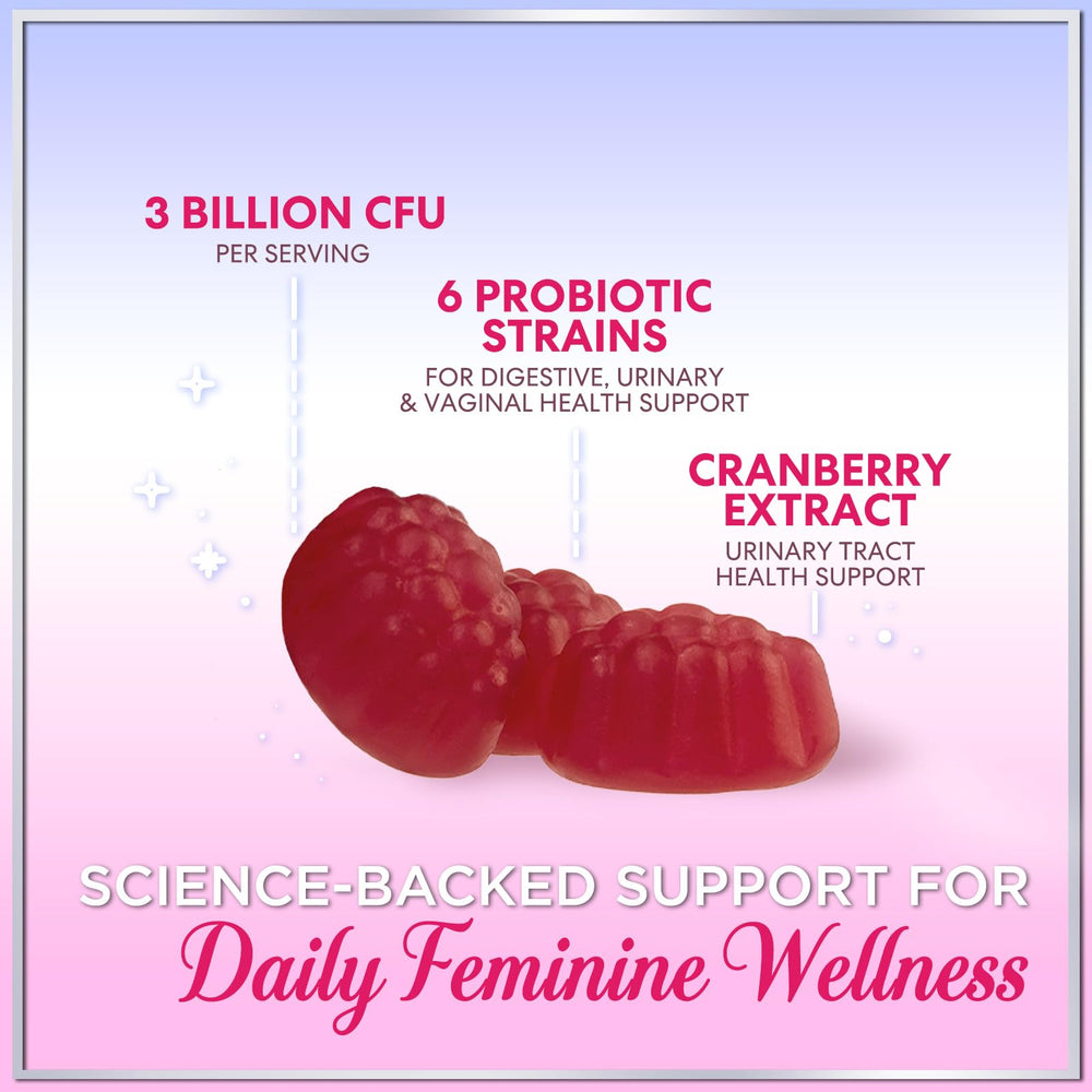 Gummy texture of Hello Lovely Probiotics for Women with cranberry focus.