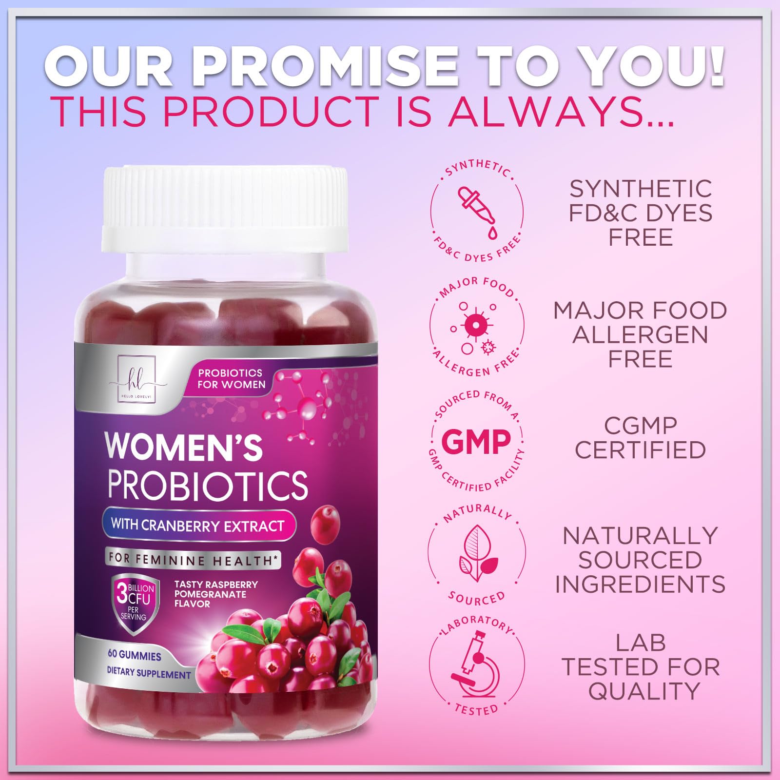 Pouring Hello Lovely gummies demonstrates quick daily probiotic routine.