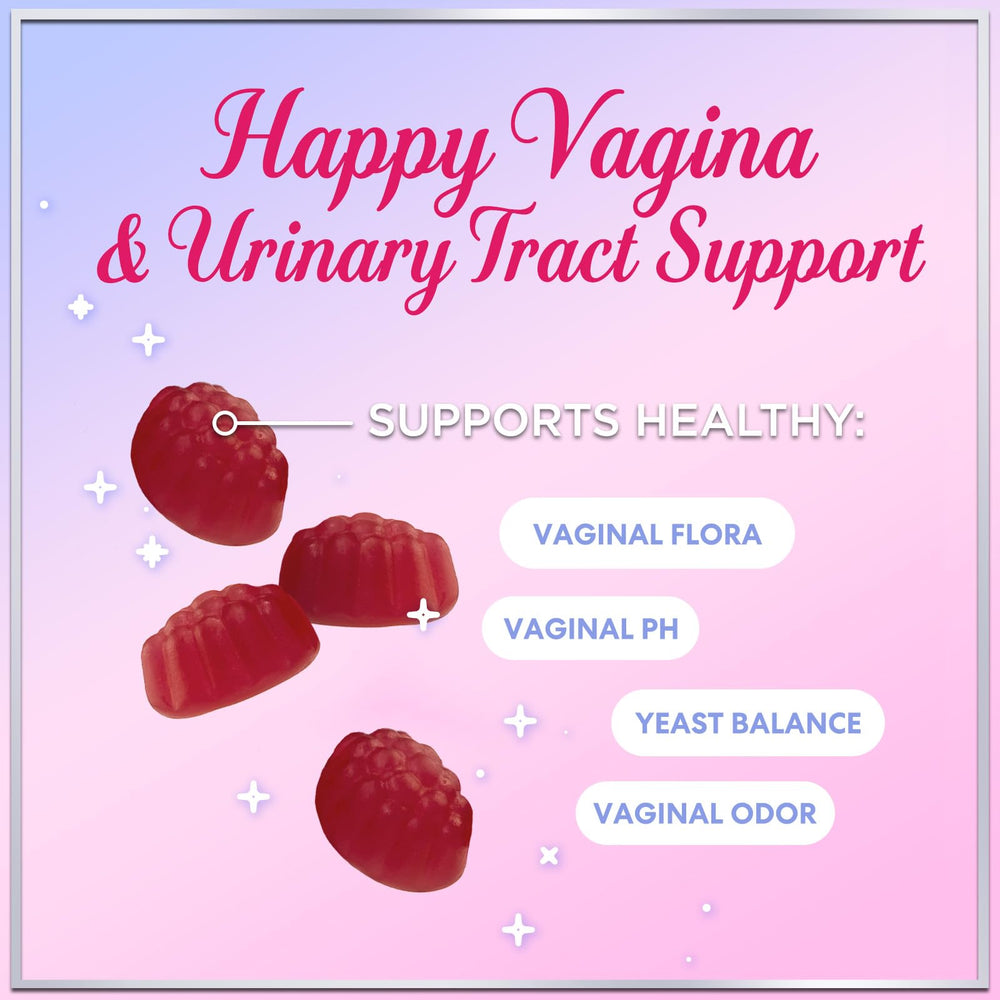 Brand and bottle shown to emphasize cranberry-infused feminine health support.