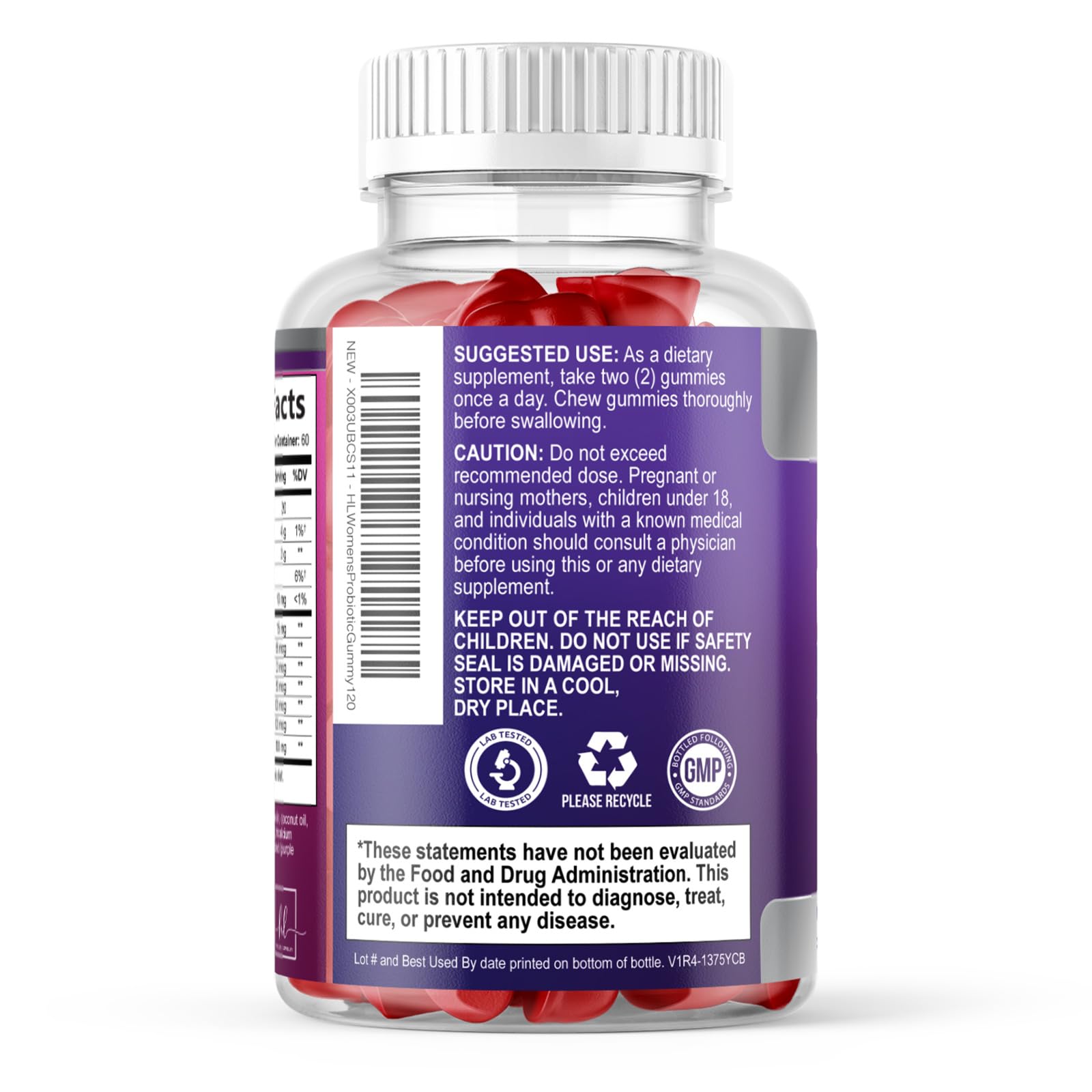 Hello Lovely Probiotics Gummies label closeup confirms product information and quality.