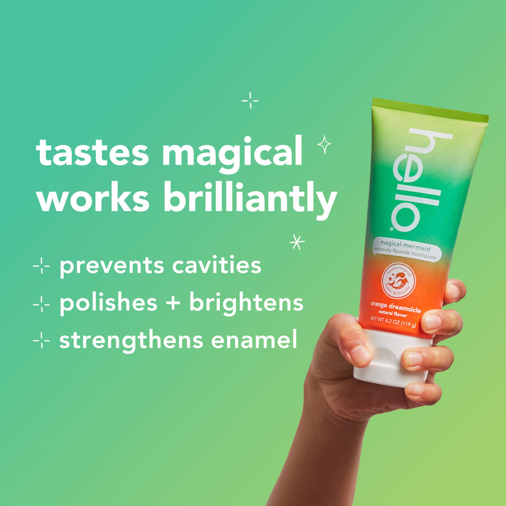 Hello Magical Mermaid brushing action image, kids enjoy brushing with this toothpaste