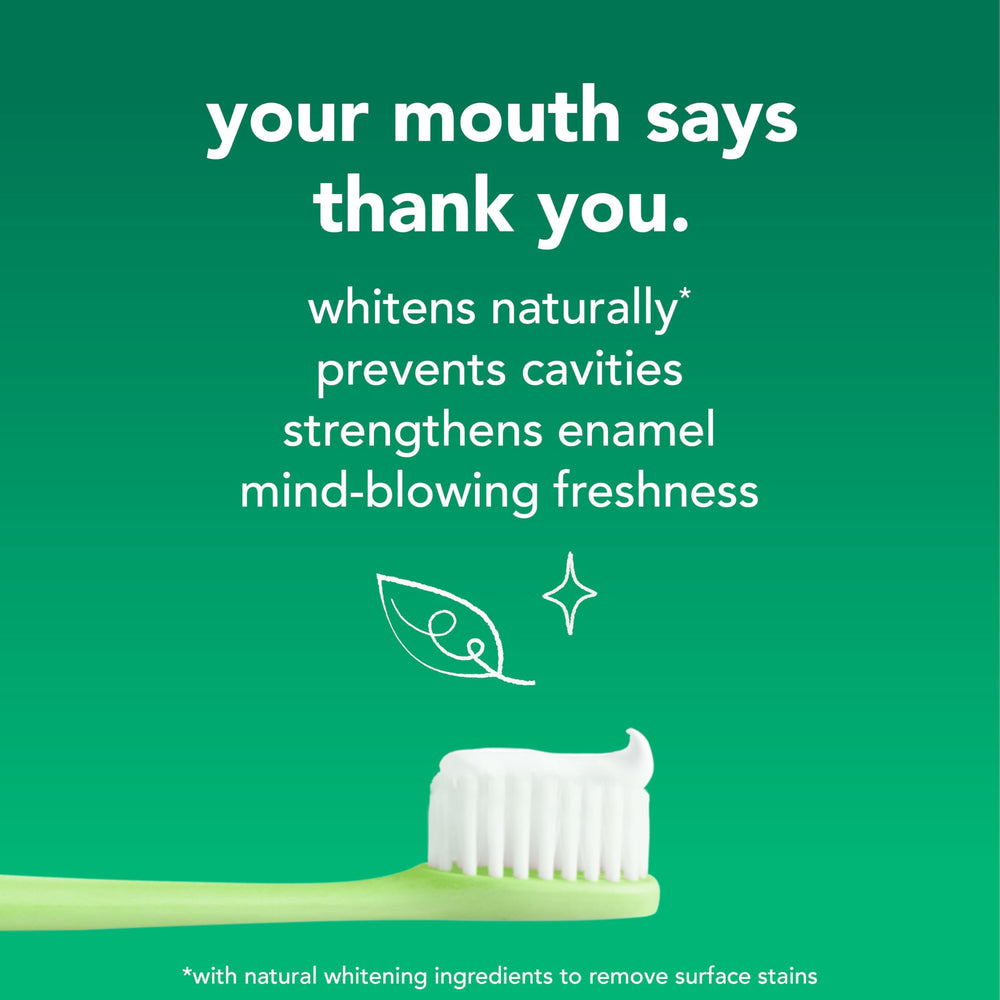 Hello Naturally Whitening label close-up communicates vegan formula.