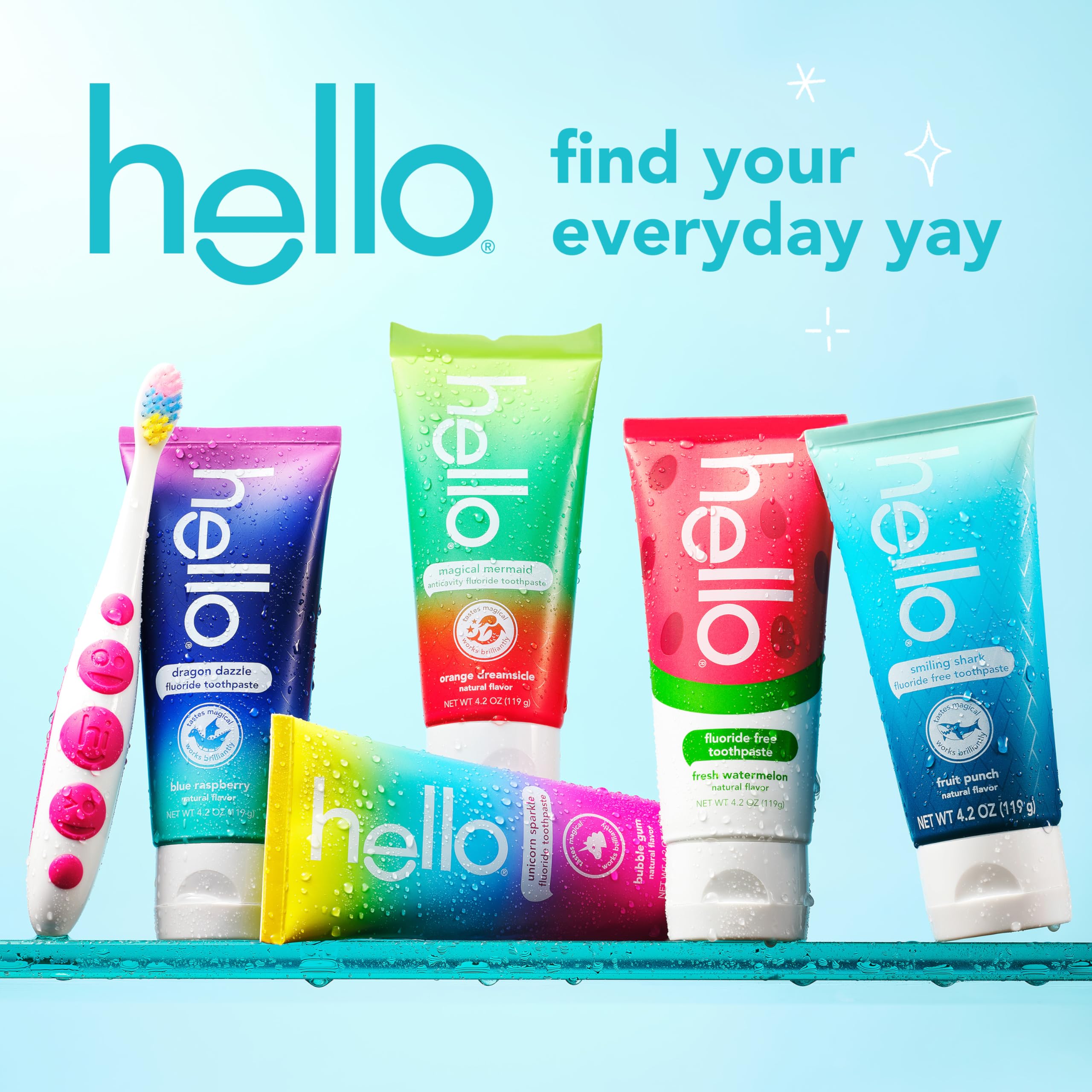 Bright Hello Smiling Shark label and fruit-punch scent attract kids.