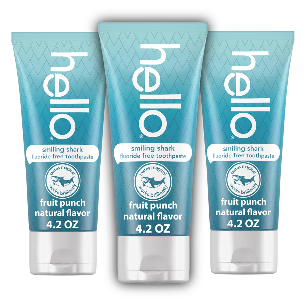 Hello Smiling Shark toothpaste in fruit punch flavor supports kid-friendly brushing.
