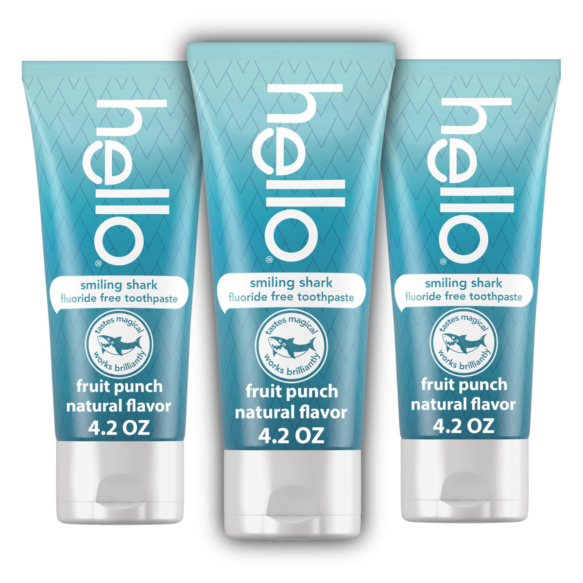 Hello Smiling Shark toothpaste in fruit punch flavor supports kid-friendly brushing.