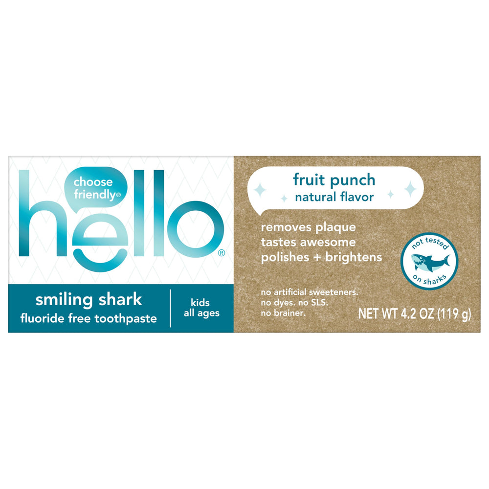 Hello Smiling Shark promotional display with kids conveys fun brushing moments.
