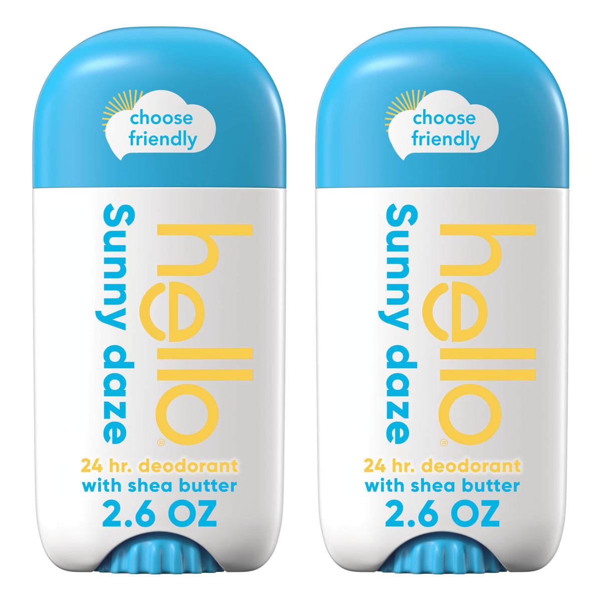 Hello Sunny Daze deodorant stick front view showing aluminum-free daily freshness
