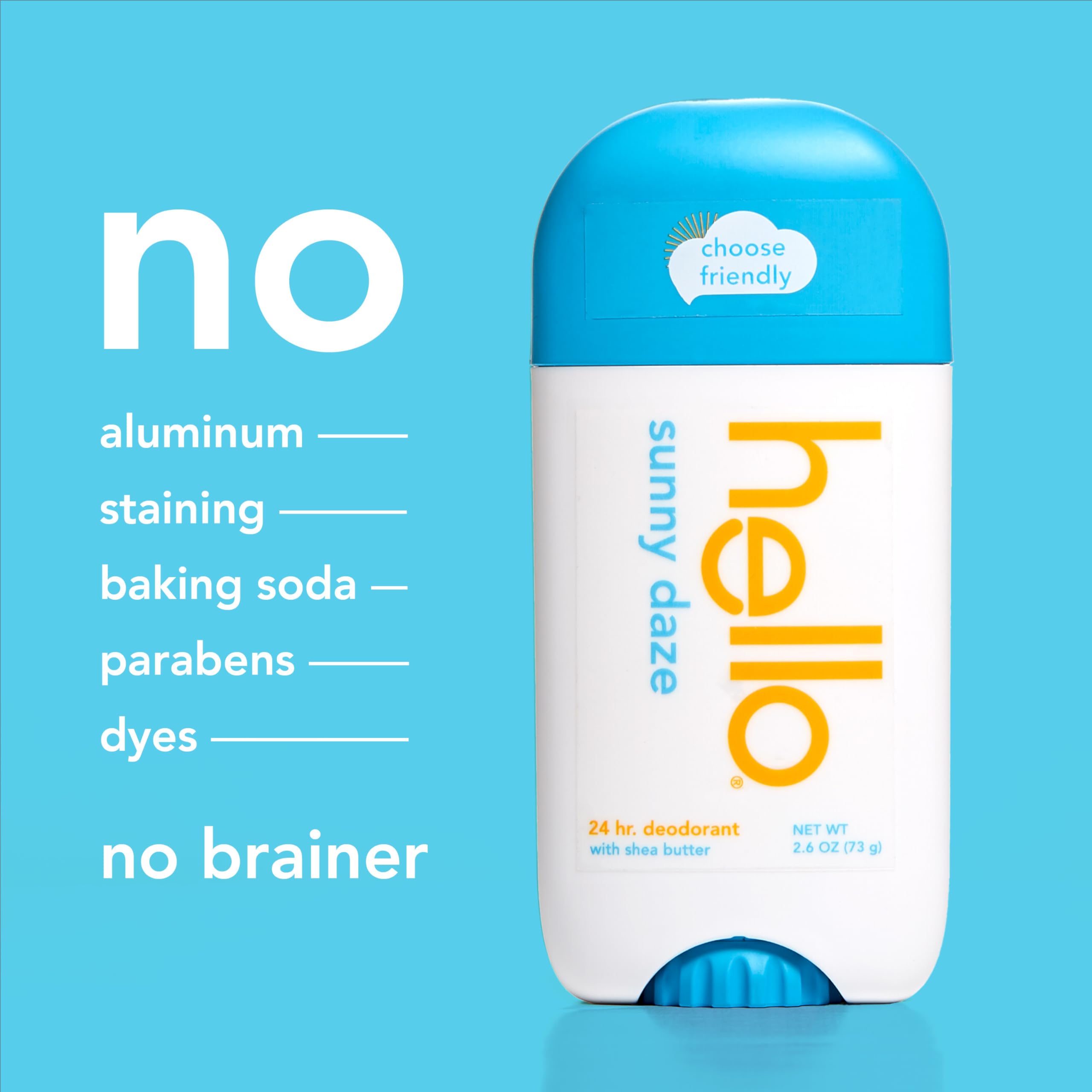 Hello Sunny Daze dermatologically tested label indicating gentle underarm care