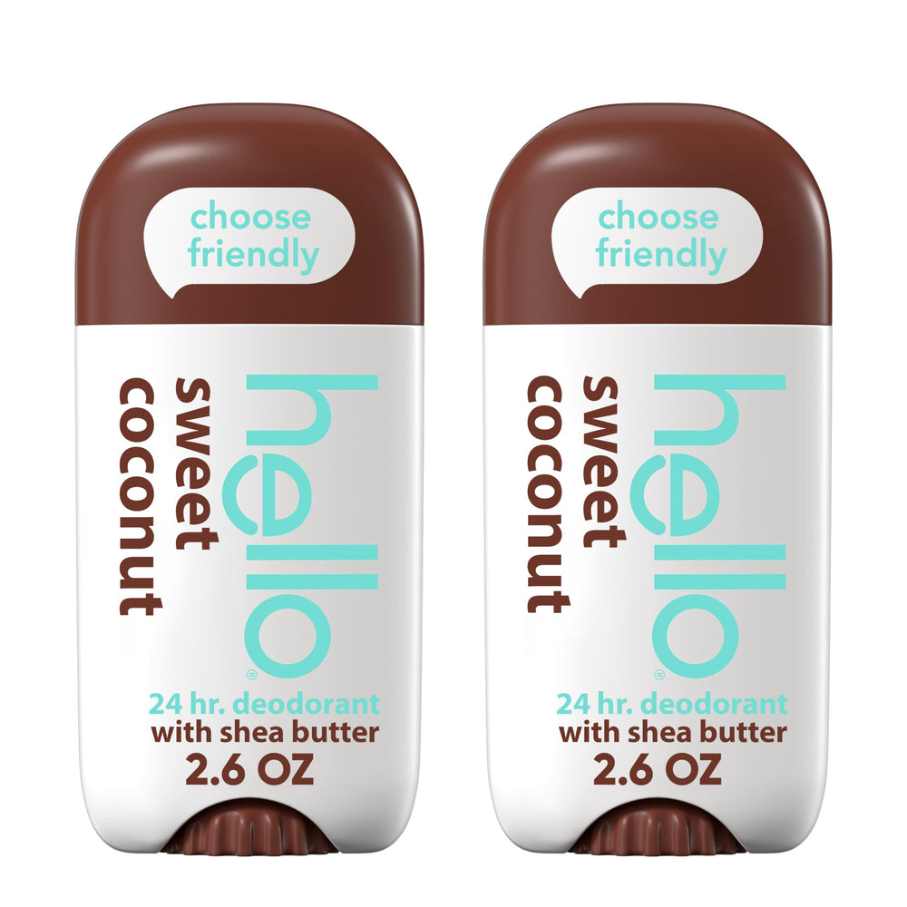 Hello Sweet Coconut deodorant 2-pack, aluminum-free for all-day freshness.