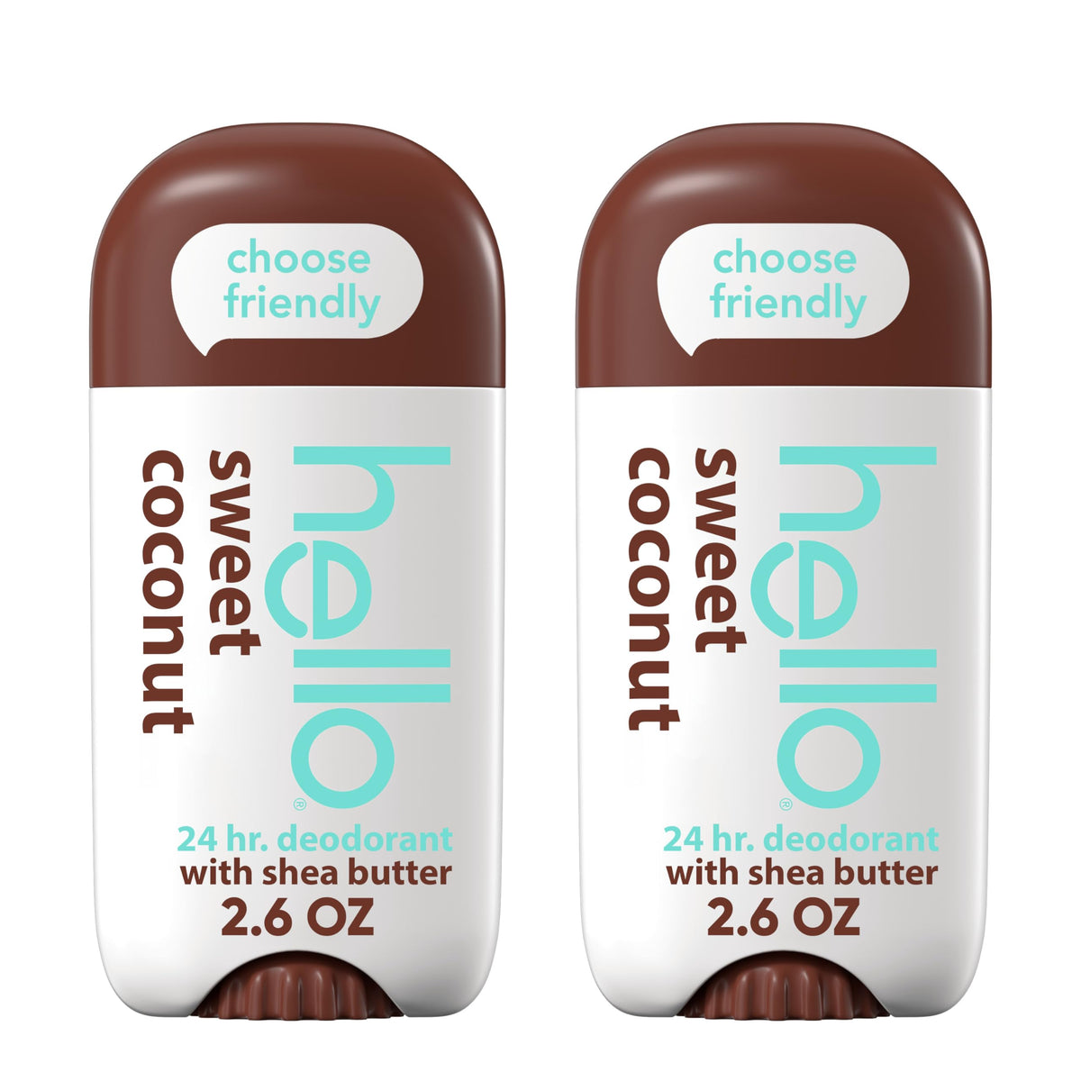 Hello Sweet Coconut deodorant 2-pack, aluminum-free for all-day freshness.