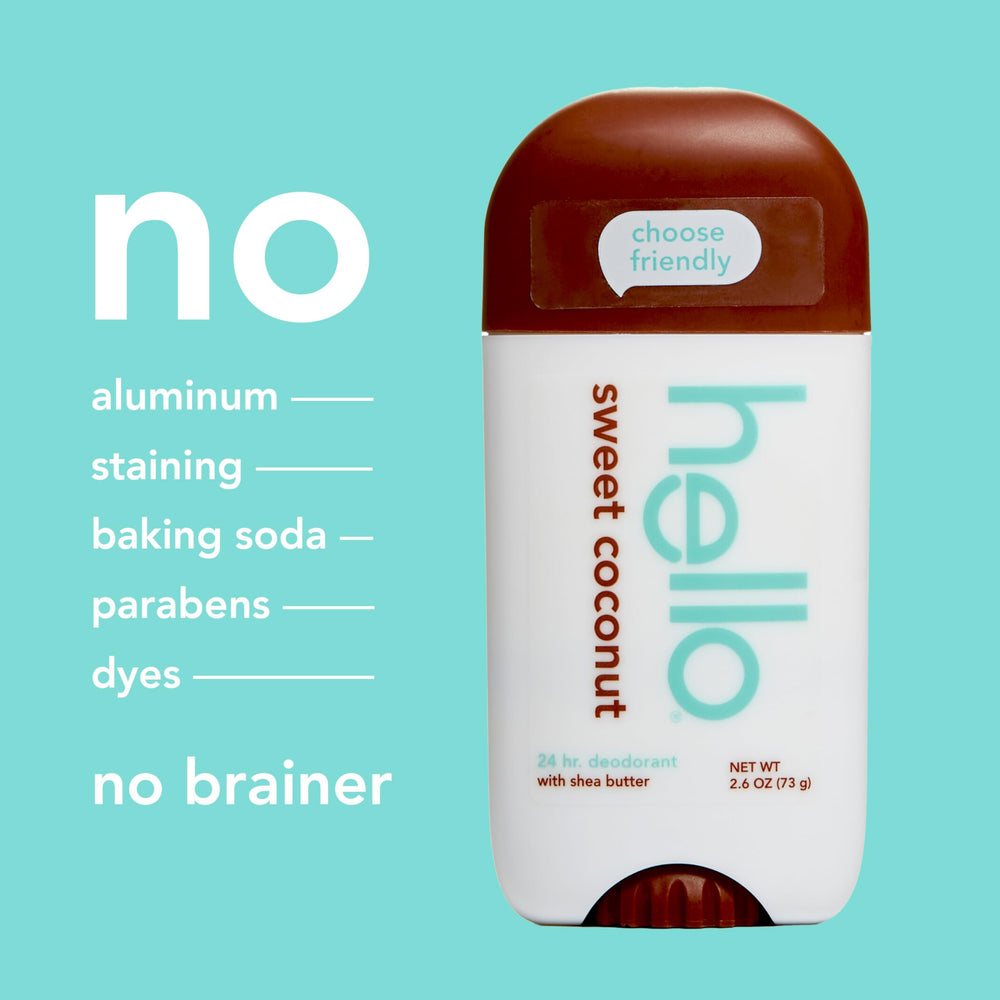 Naturally tropical Hello Sweet Coconut deodorant aroma for a light mood.