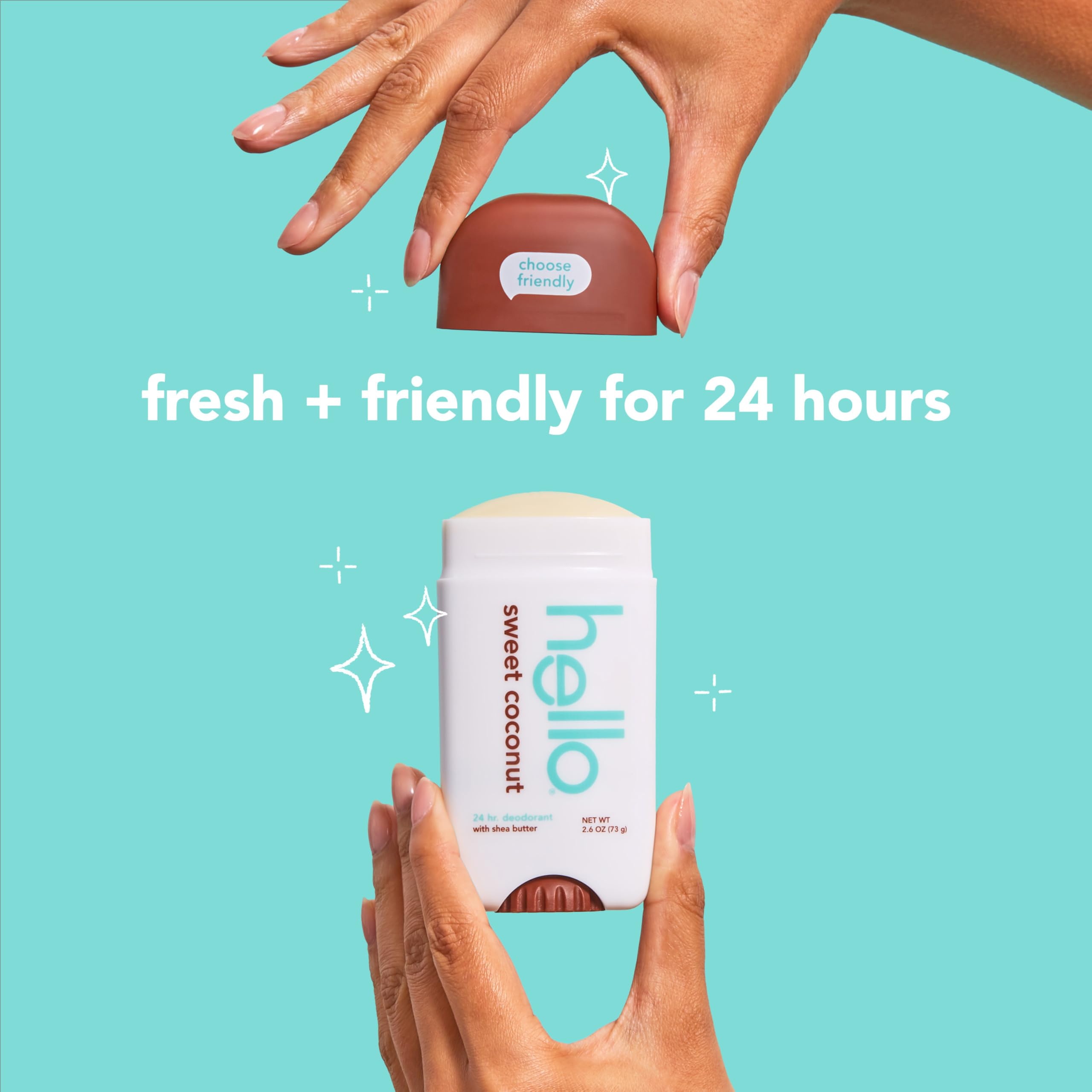 Texture close-up of Hello Sweet Coconut deodorant with shea butter for skin comfort.