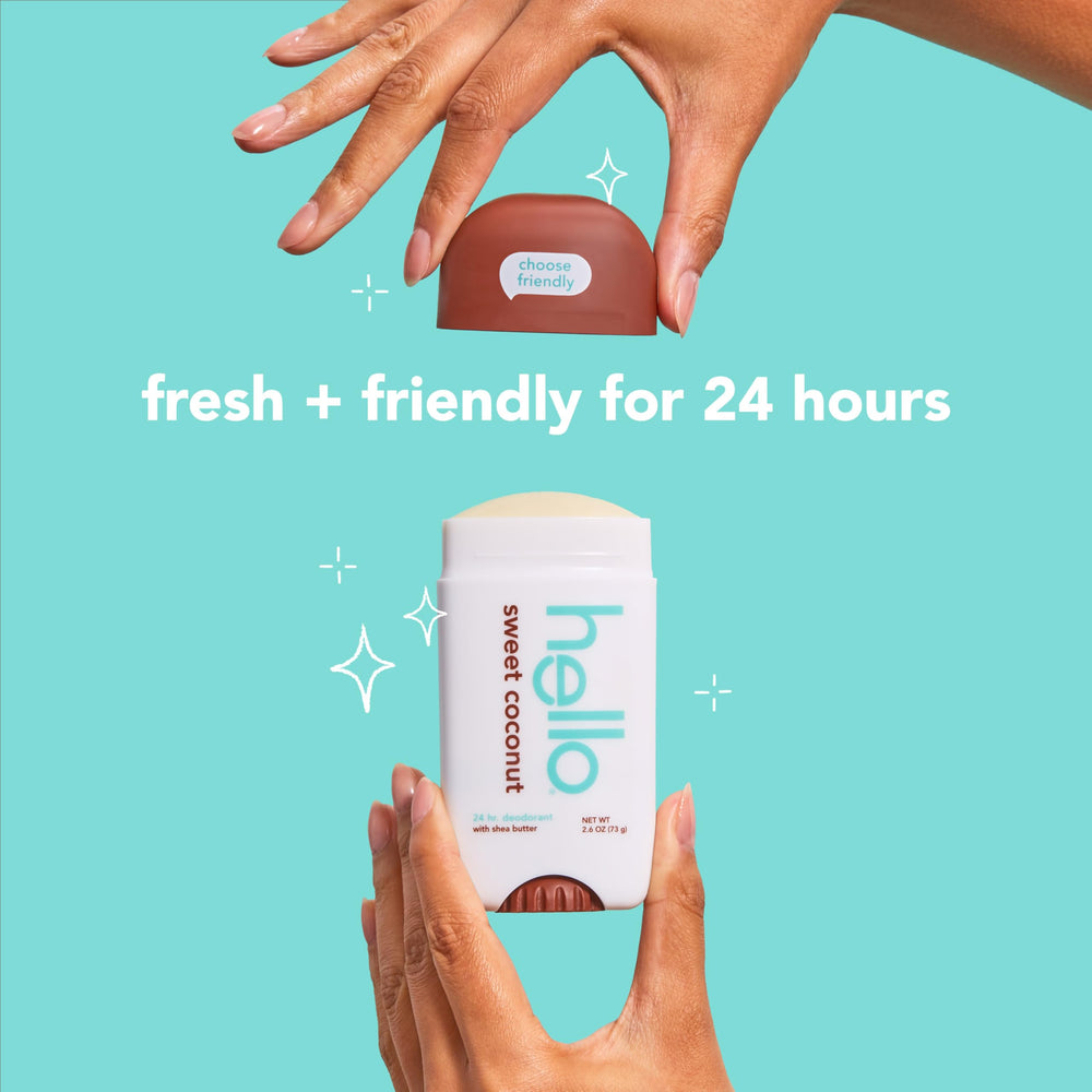 Texture close-up of Hello Sweet Coconut deodorant with shea butter for skin comfort.