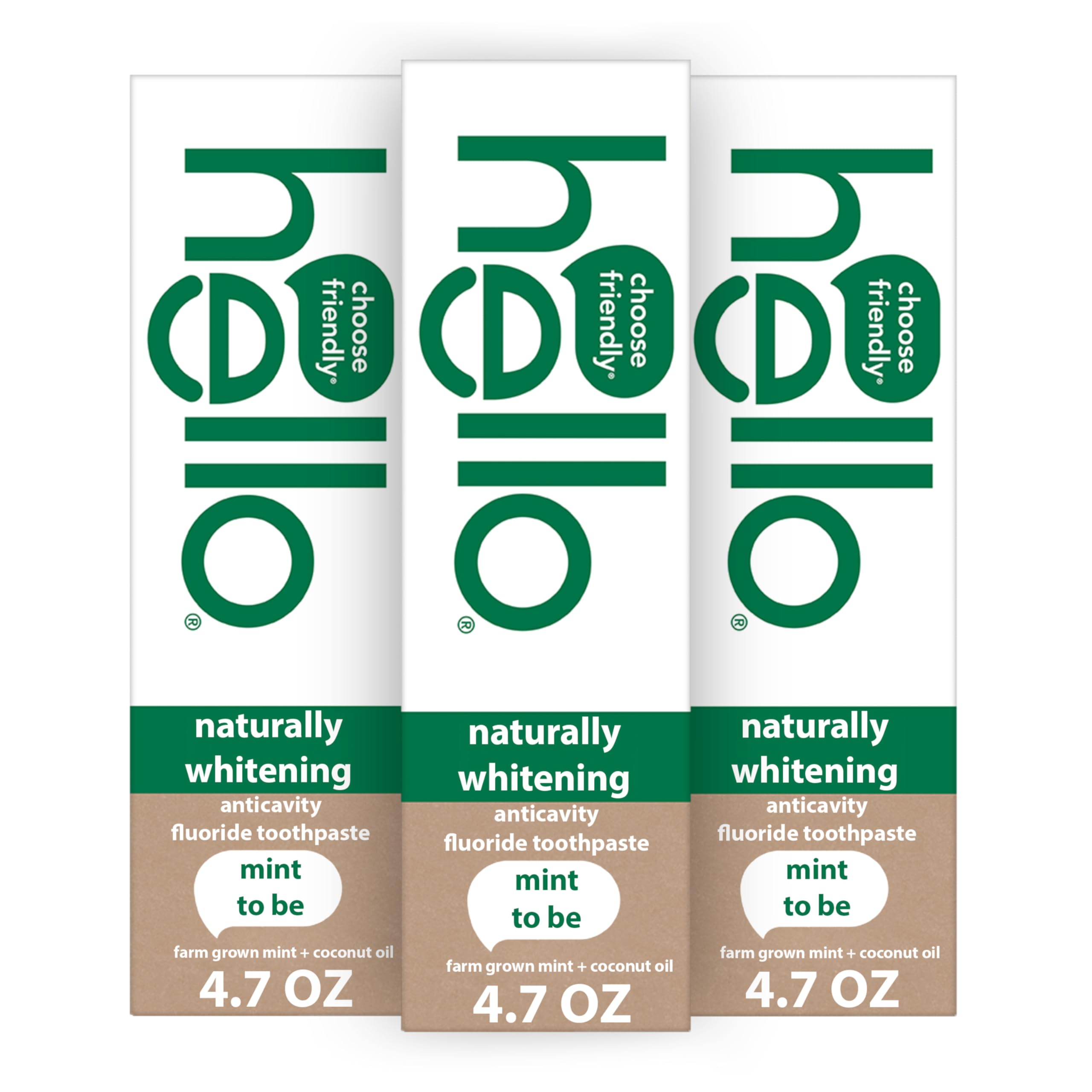 Hello Naturally Whitening toothpaste mint tube front boosts fresh breath.