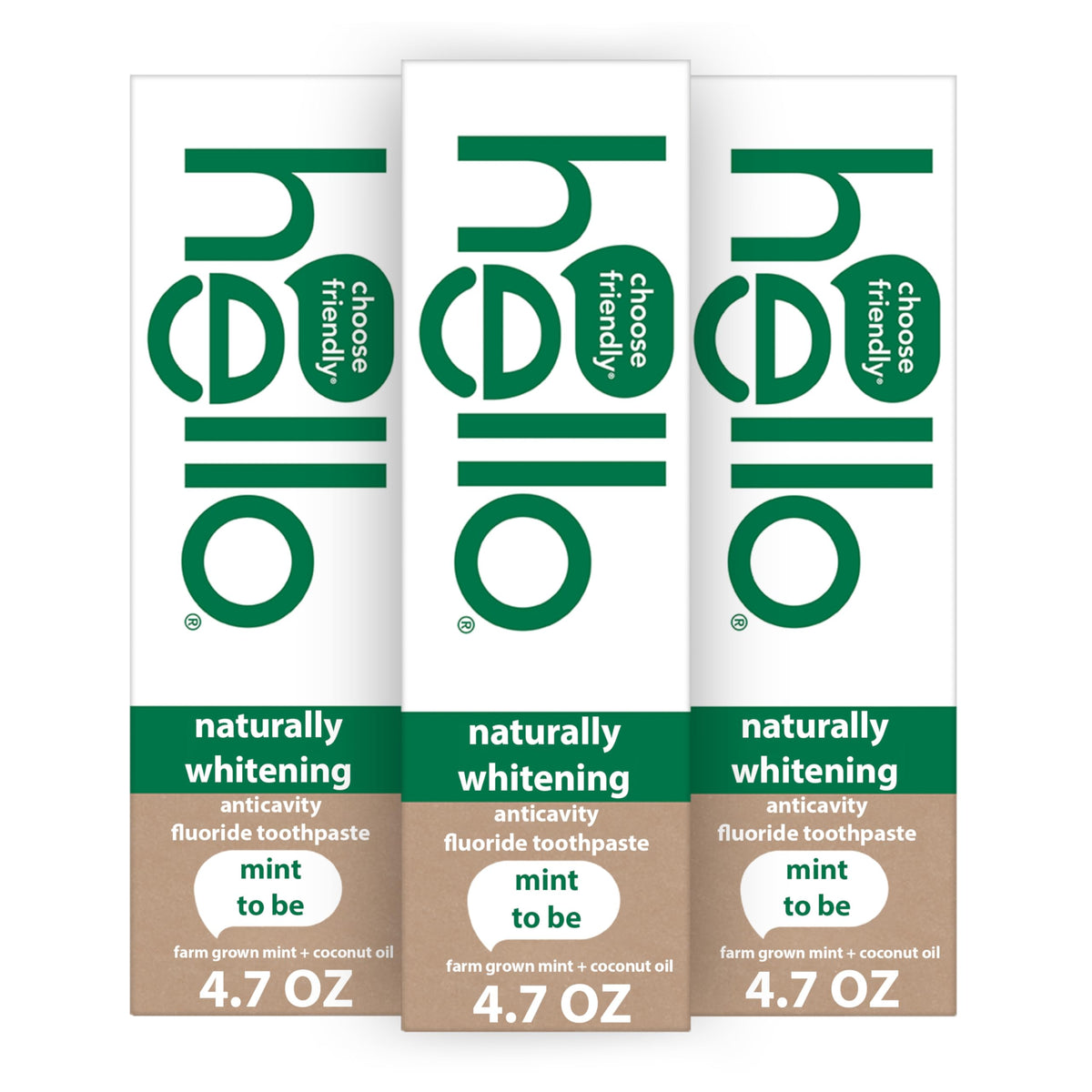 Hello Naturally Whitening toothpaste mint tube front boosts fresh breath.