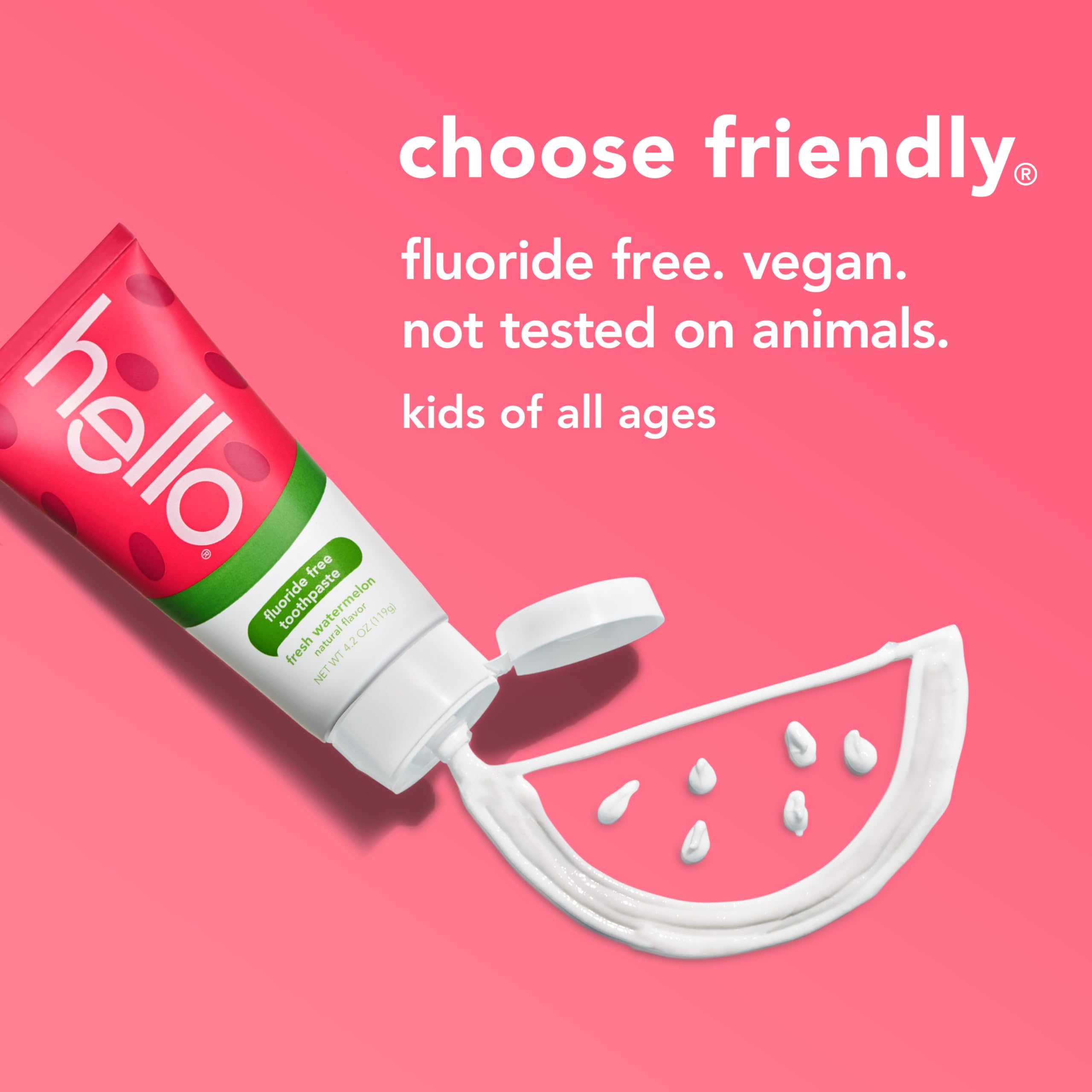 Hello Fresh Watermelon toothpaste used as toddler brushing training aid.