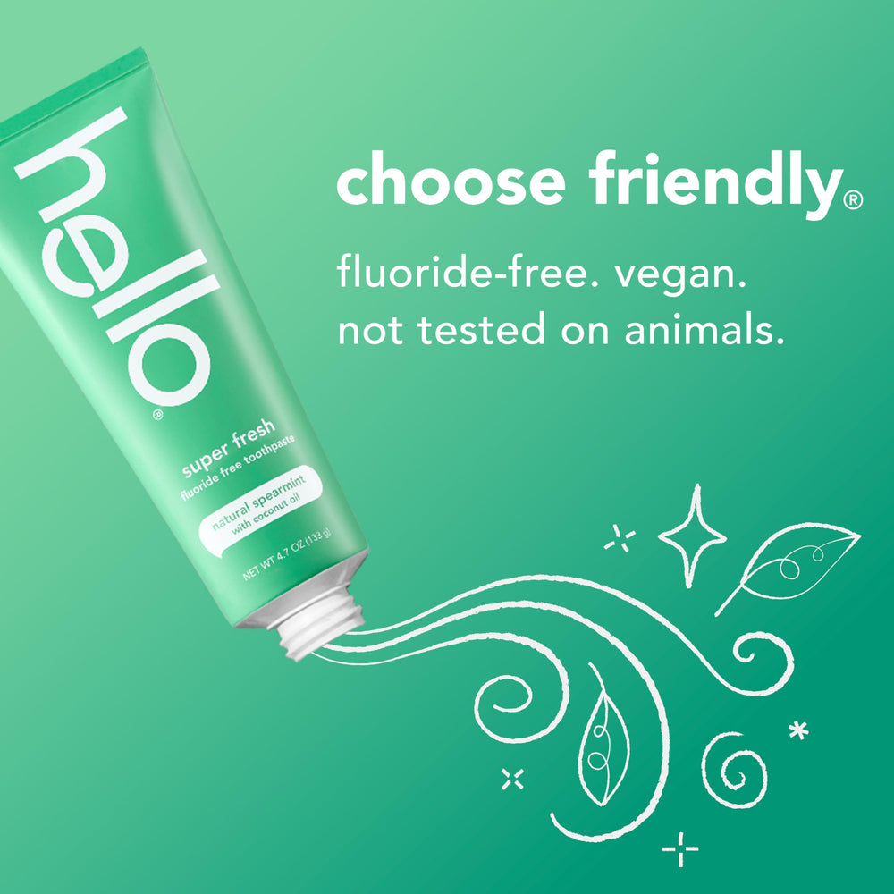 Hello Super Fresh vegan and cruelty-free icon visible on packaging.