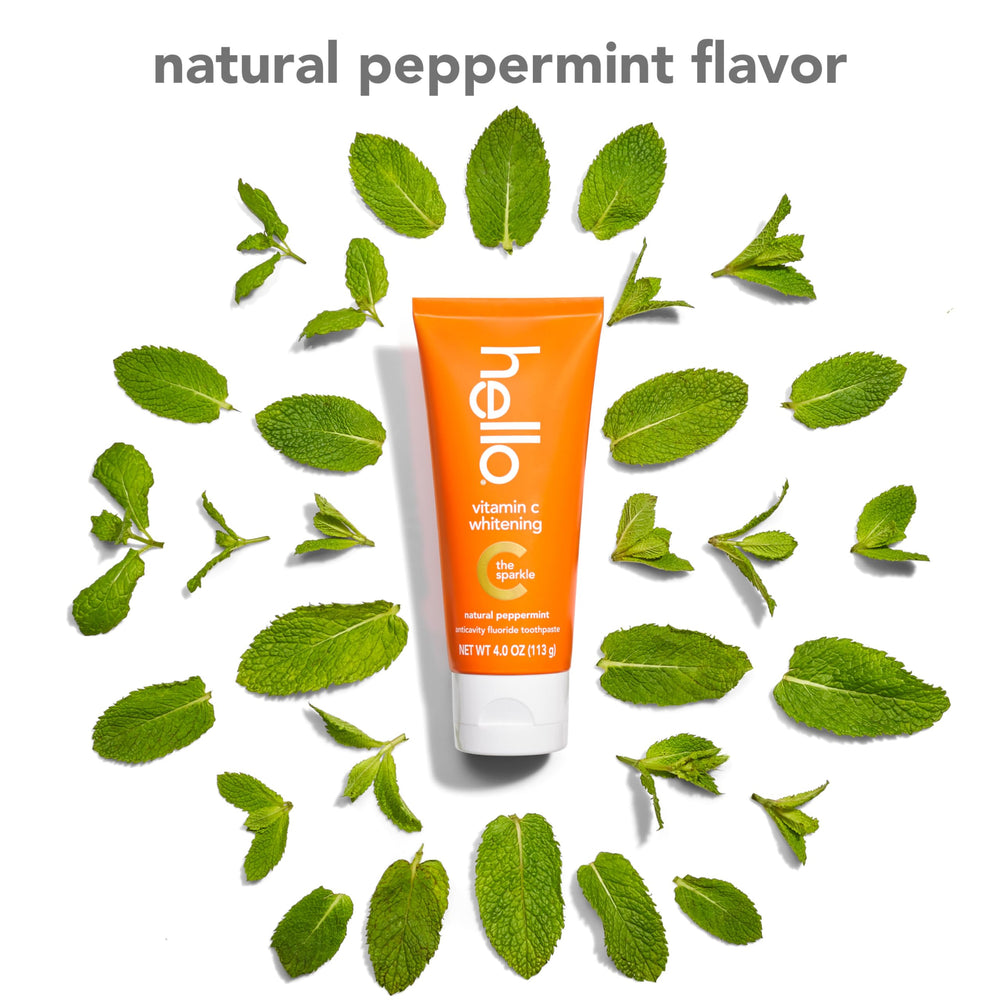 Hello Vitamin C whitening toothpaste foaming on brush melts away surface stains.