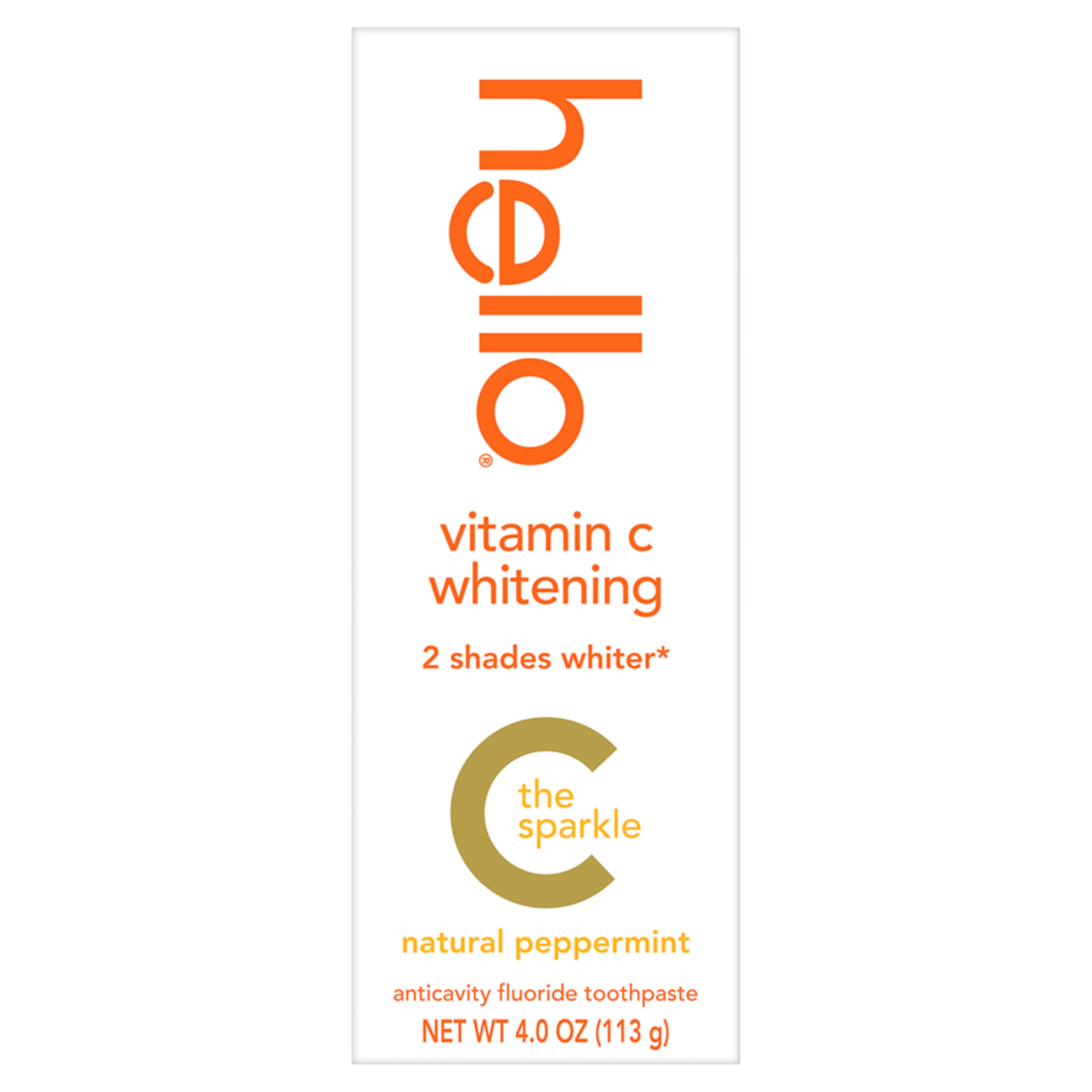 Hello Vitamin C whitening toothpaste mint splash suggests invigorating cleaning.