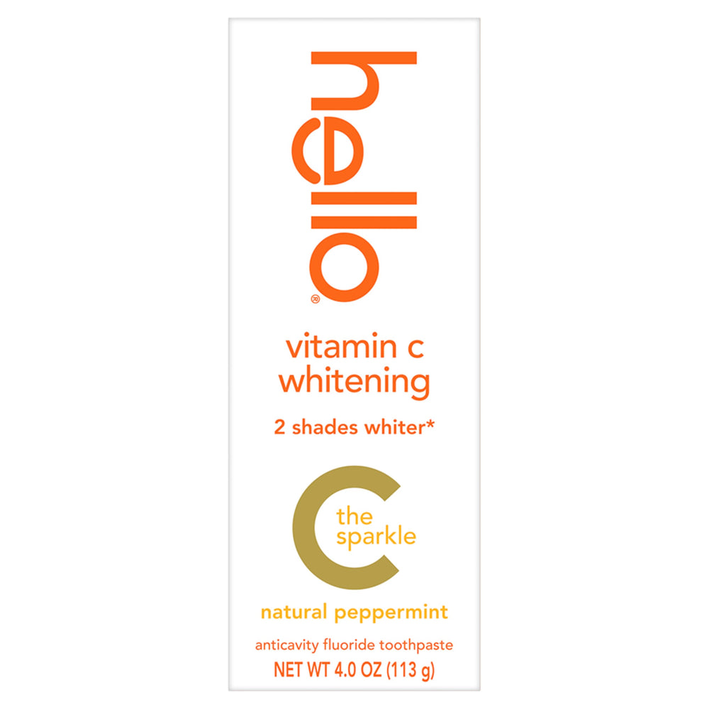 Hello Vitamin C whitening toothpaste mint splash suggests invigorating cleaning.