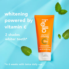 Hello Vitamin C whitening toothpaste packaging front shows natural peppermint aroma.