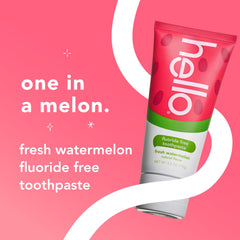 Hello Fresh Watermelon toothpaste packaging showcasing kid-friendly flavor and safe ingredients.