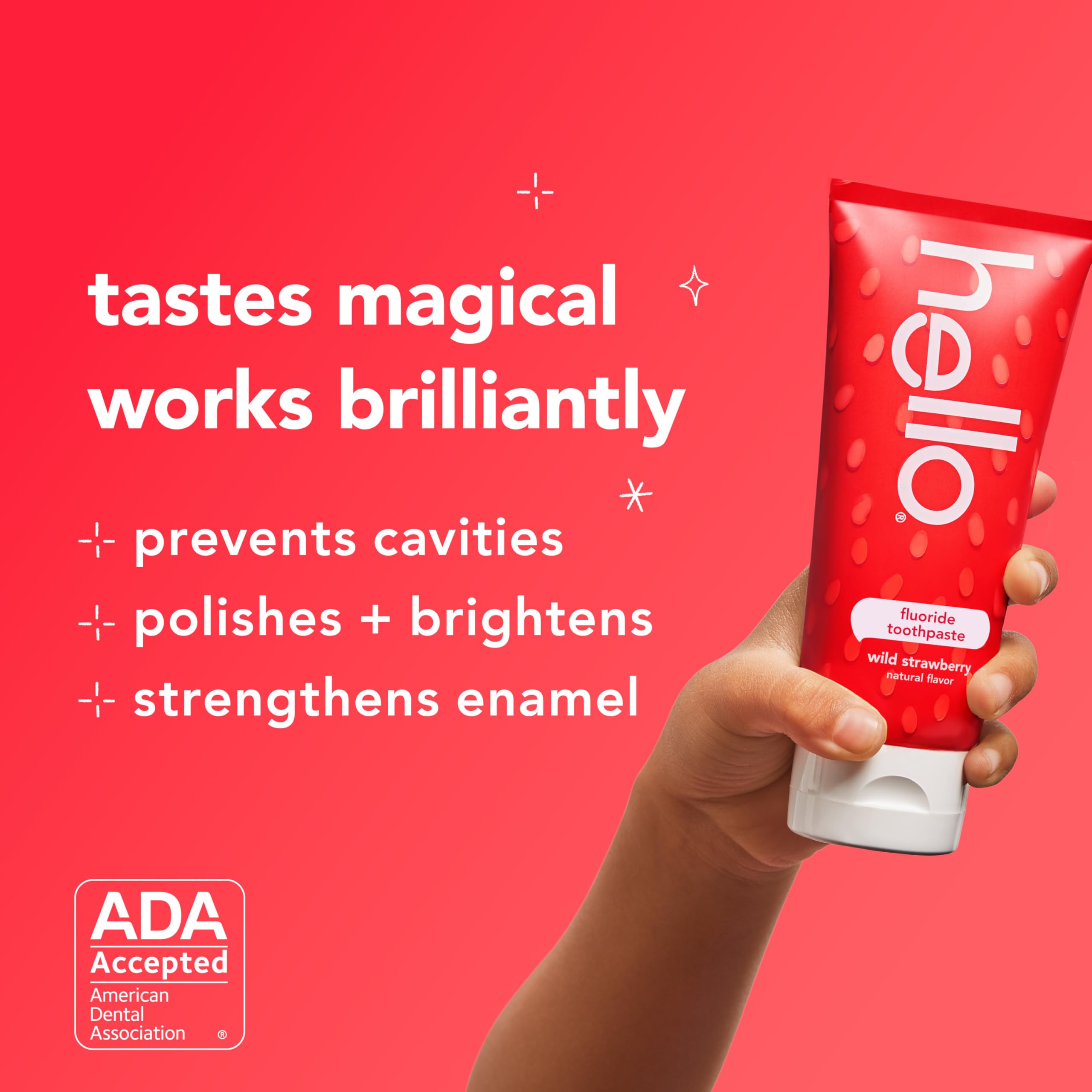 Hello Wild Strawberry toothpaste tube with swirls of flavor emphasis.