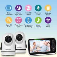 HelloBaby split-screen display enables quick checks of two rooms