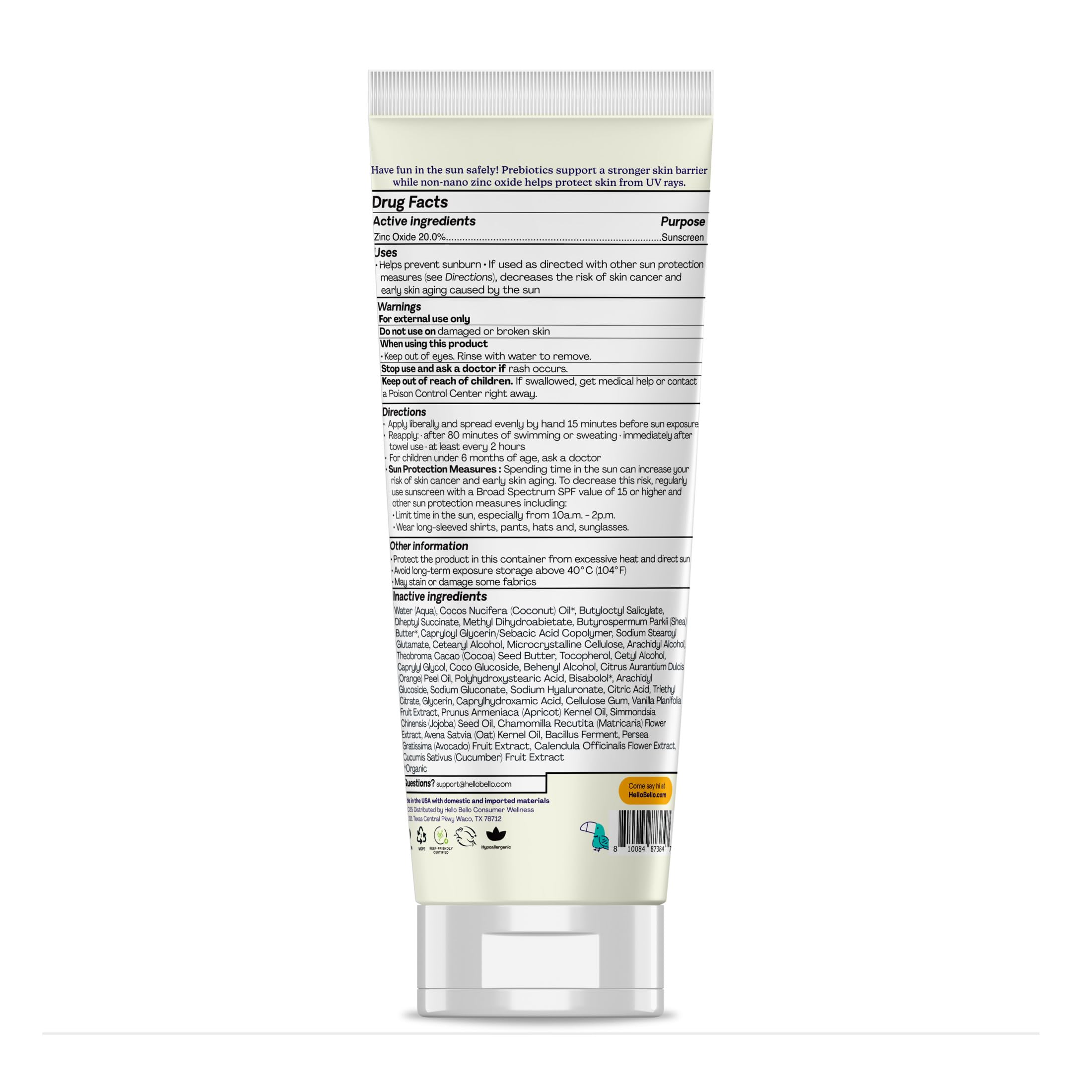 Hello Bello Mineral SPF 55 sunscreen lotion on a toddler’s arm during outdoor play