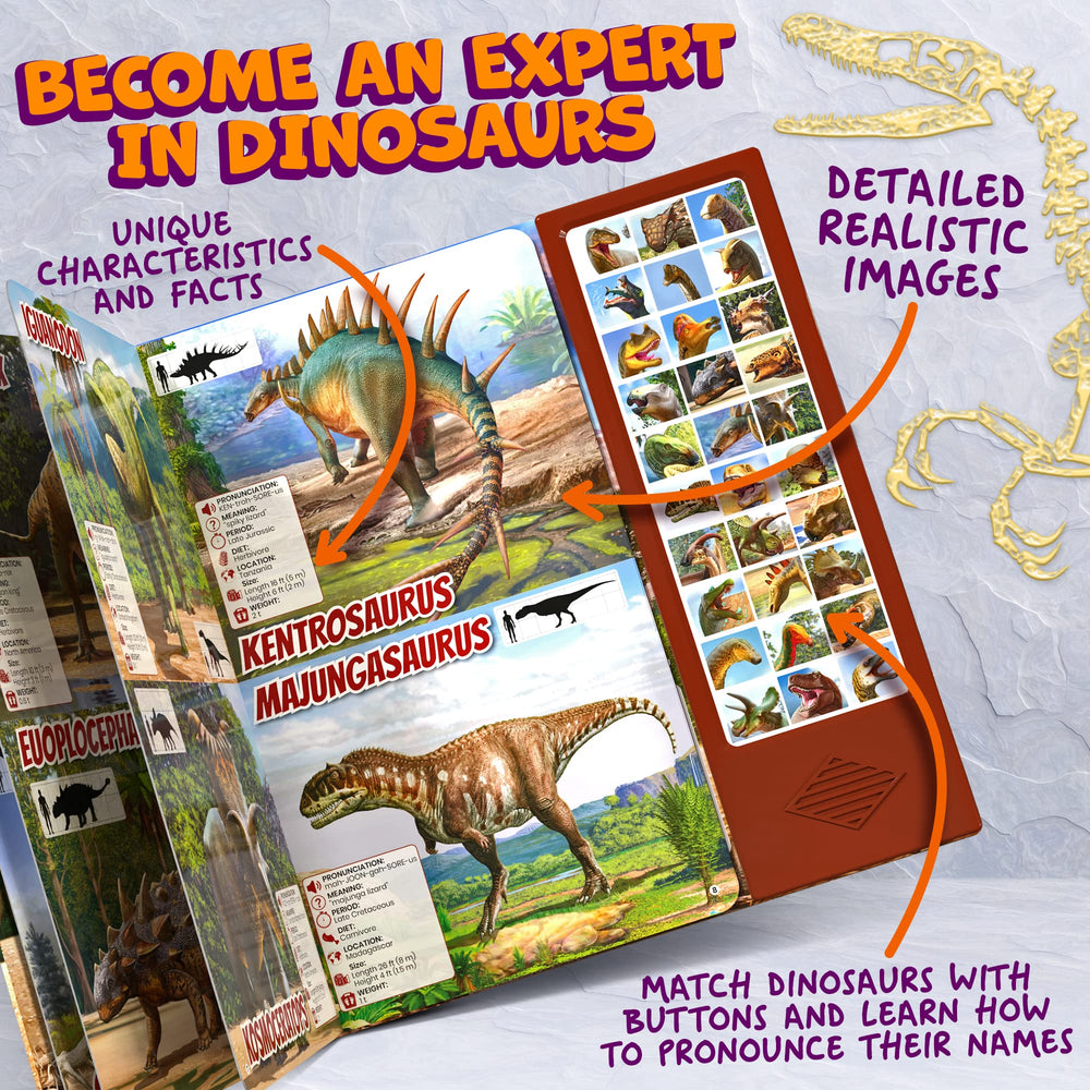 Hemalleon dinosaur book sound buttons deliver realistic roars for immersive play.