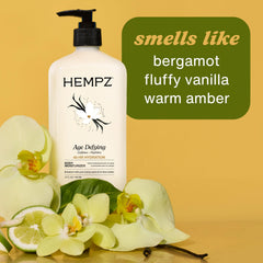 Fragranced Hempz bottle displayed on a vanity for daily skincare rituals.