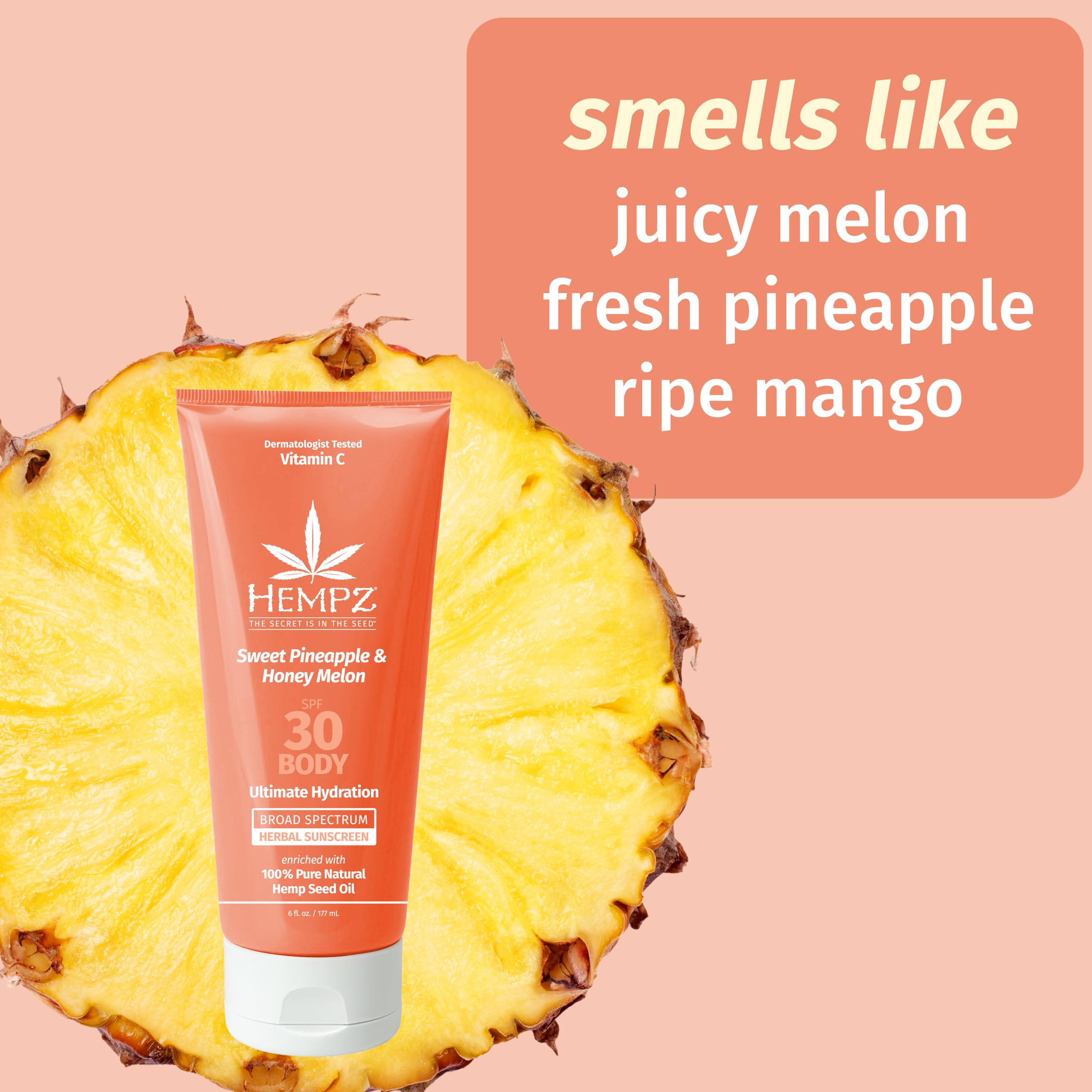 Hempz Daily Body Sunscreen highlights hemp seed oil benefits for skin.