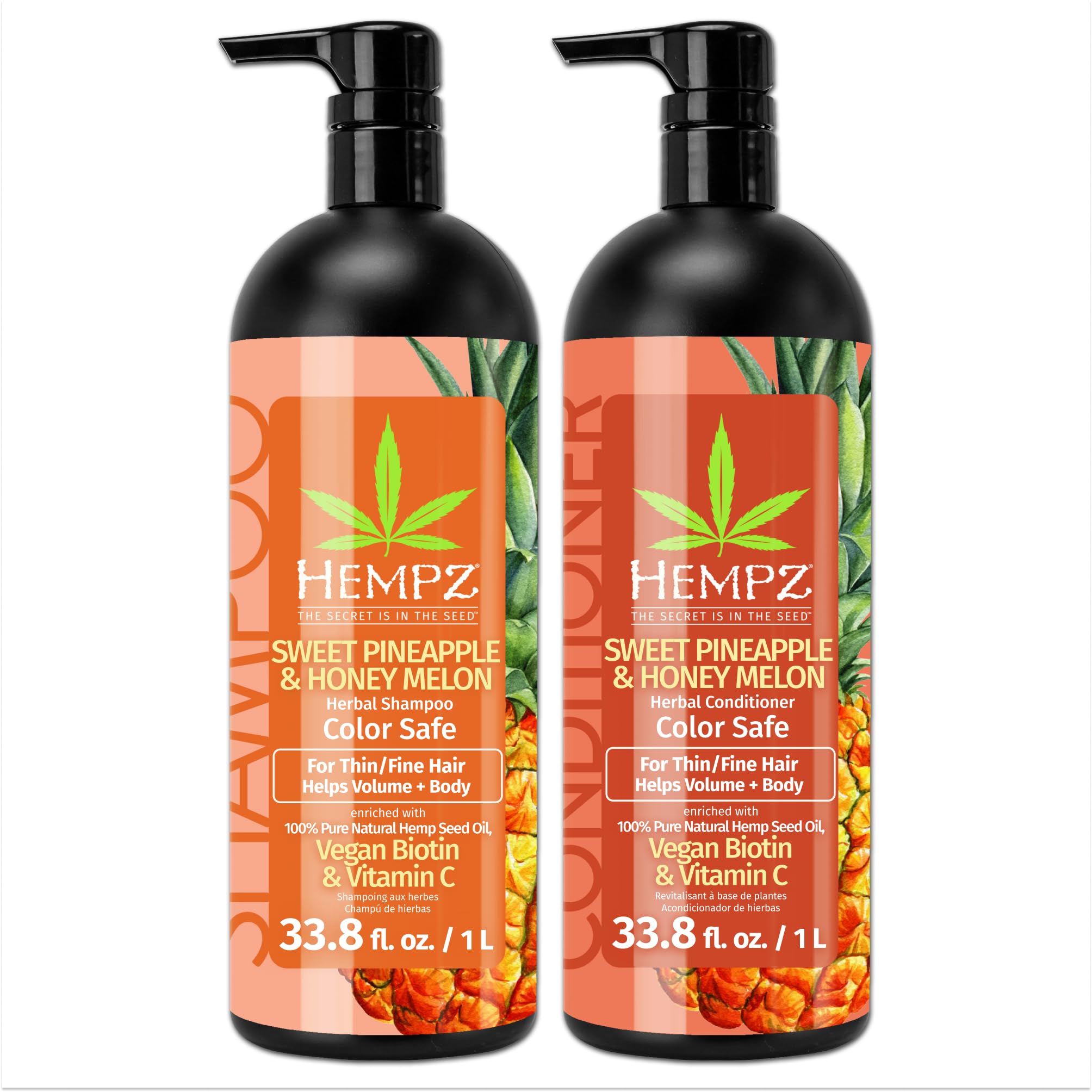 Hempz shampoo bottle with Sweet Pineapple Honey Melon scent for refreshing cleanse