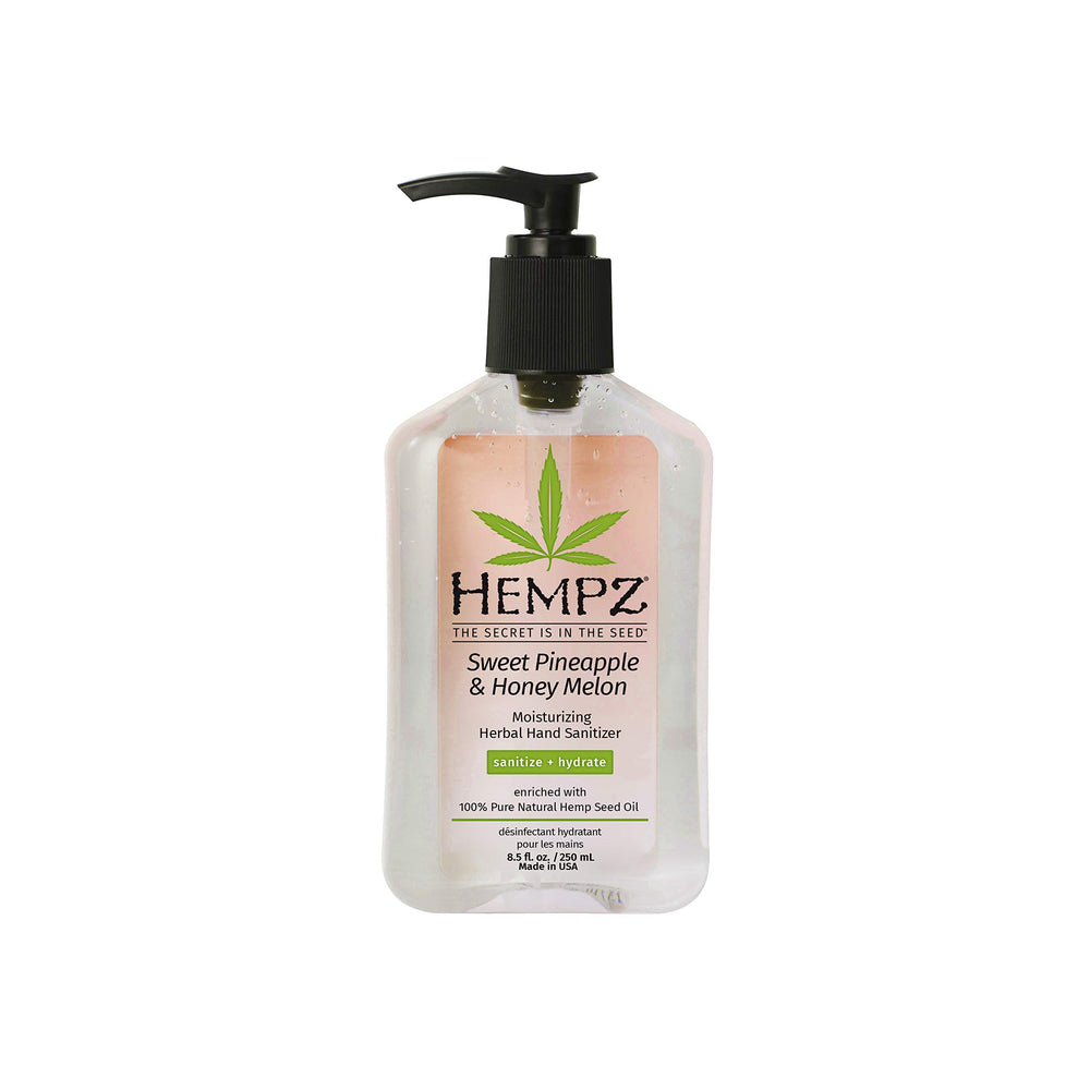 Hempz sanitizer being pumped, leaving skin soft and hydrated