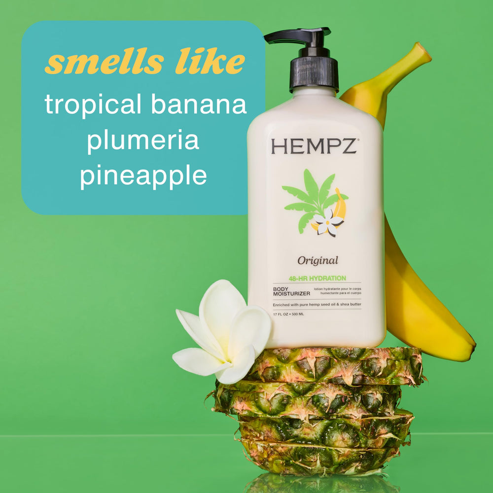 Hempz hemp seed oil ingredient graphic emphasizes omega benefits for skin.