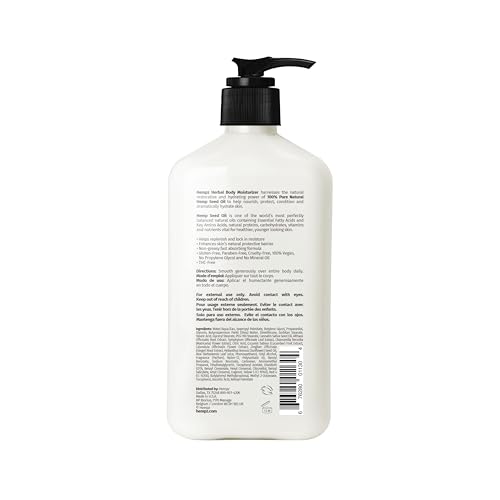 Hempz Original bottle back label highlights vegan formula and key ingredients.