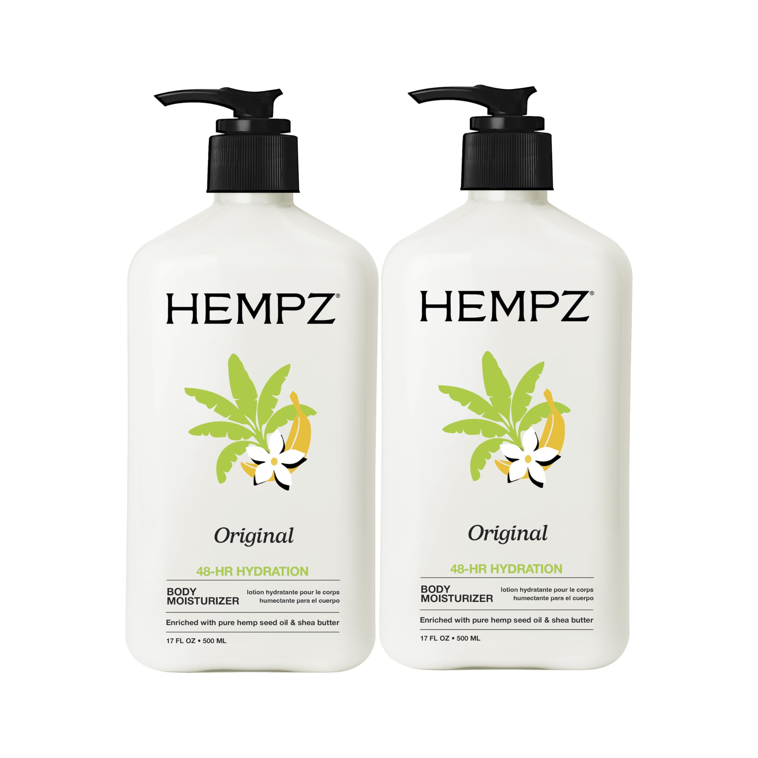 Hempz Original bottle front with natural hemp seed oil for dry skin hydration.
