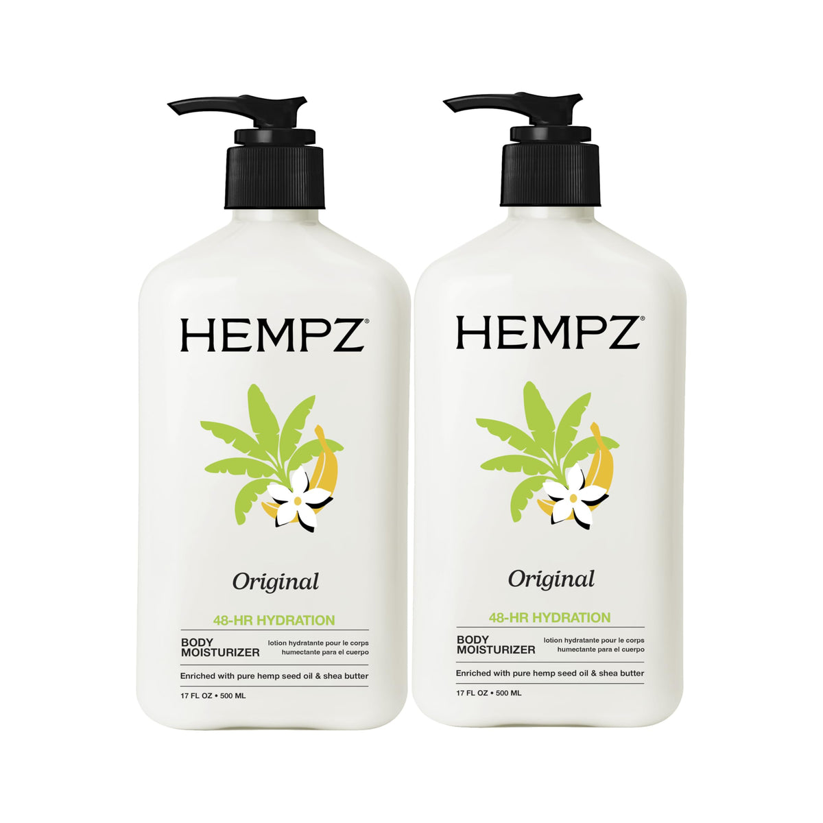 Hempz Original bottle front with natural hemp seed oil for dry skin hydration.