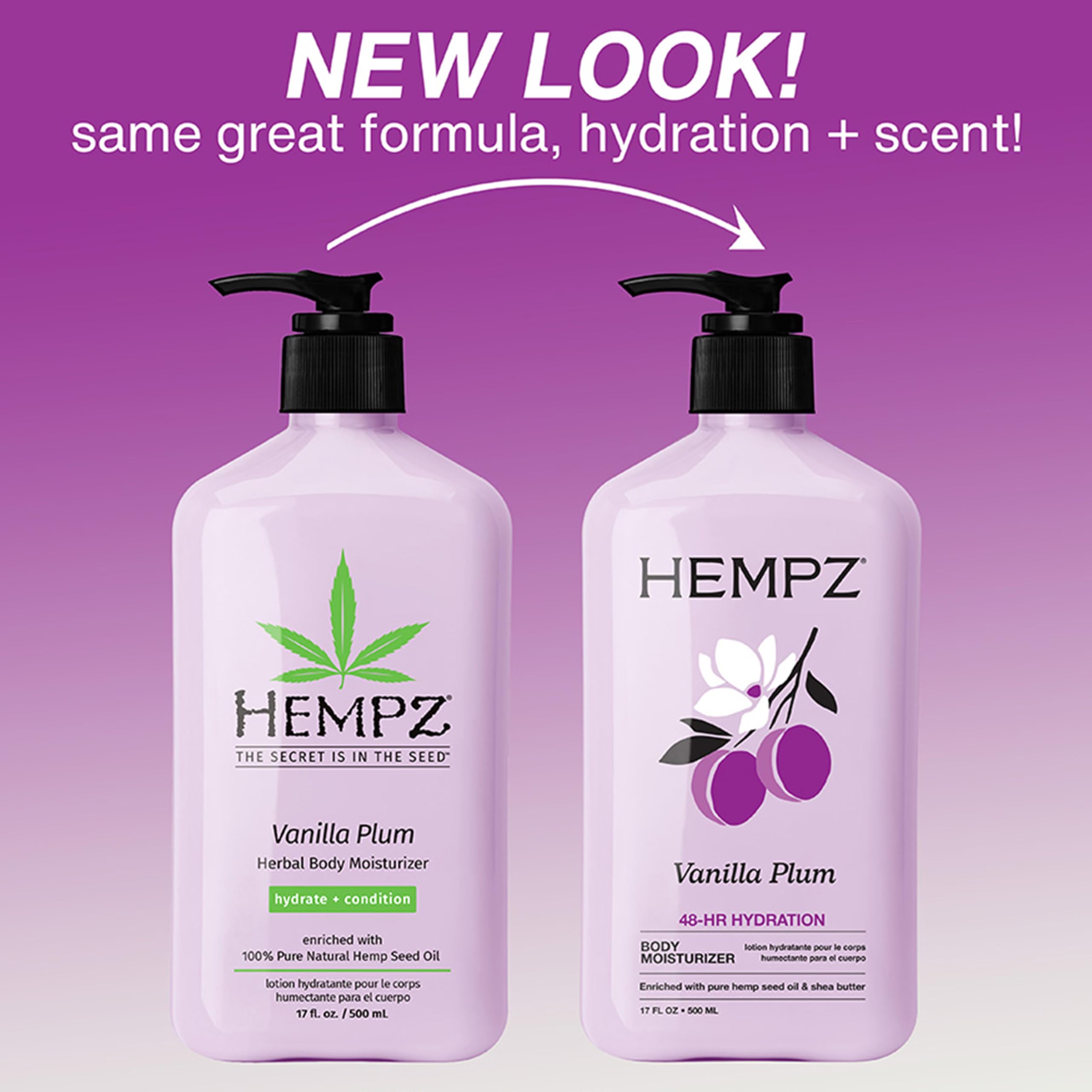 Hempz Vanilla Plum lotion texture swirl showcases rich moisture