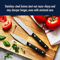 HENCKELS Dynamic 8-inch bread knife cleanly slices bread without crushing.