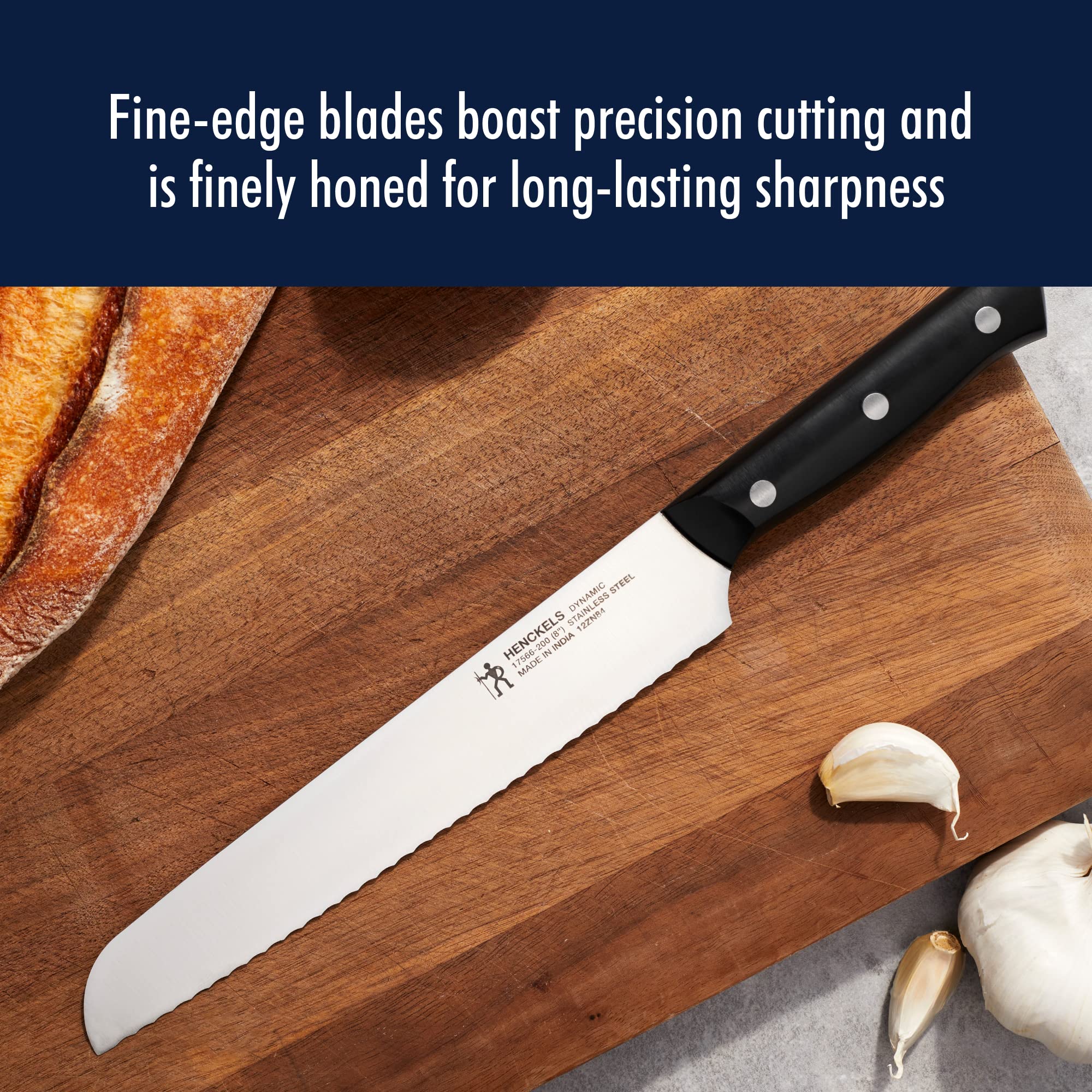HENCKELS Dynamic full-tang construction visible for added durability.