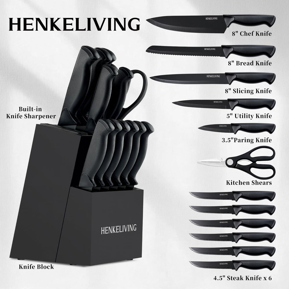 HENKELIVING built-in-sharpener demonstrates quick edge maintenance for precise slicing.