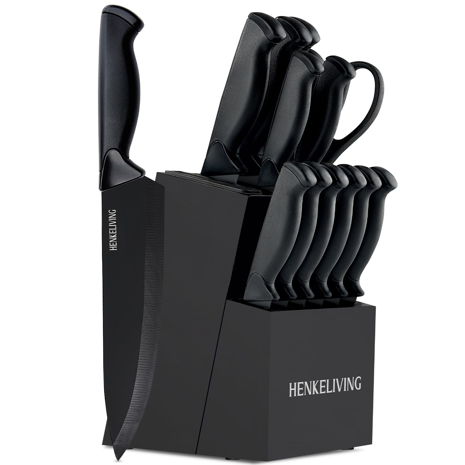 HENKELIVING knife-set-block showing the modern black block for organized knife storage and easy access.