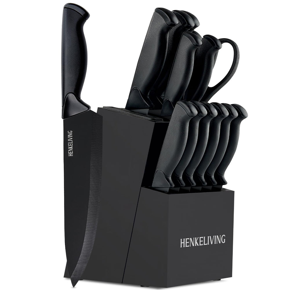 HENKELIVING knife-set-block showing the modern black block for organized knife storage and easy access.