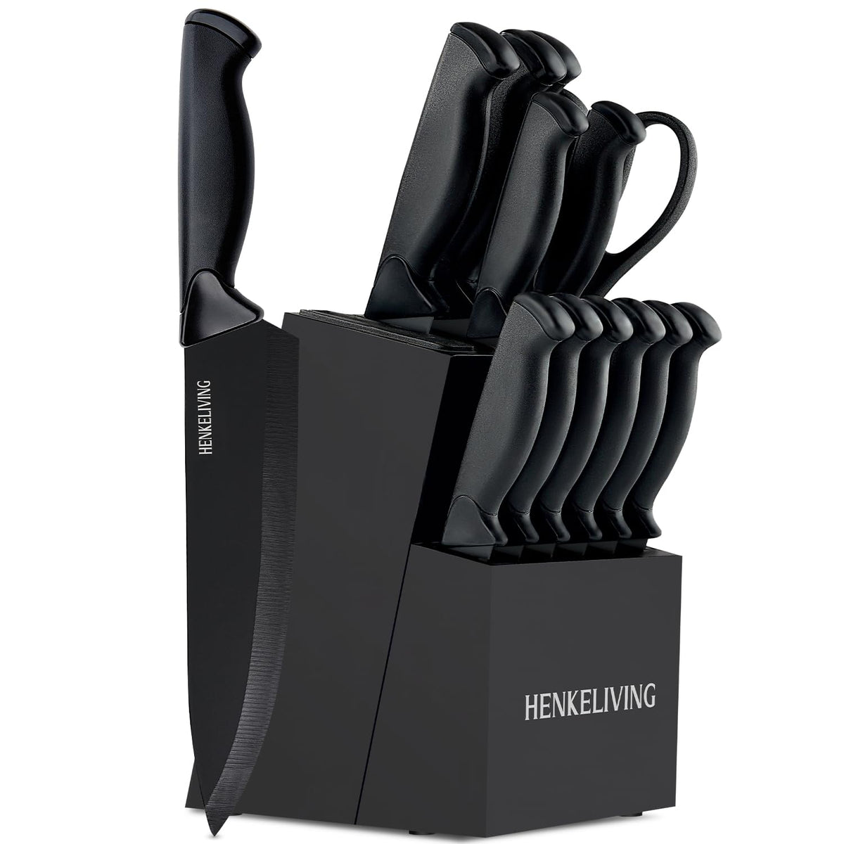 HENKELIVING knife-set-block showing the modern black block for organized knife storage and easy access.