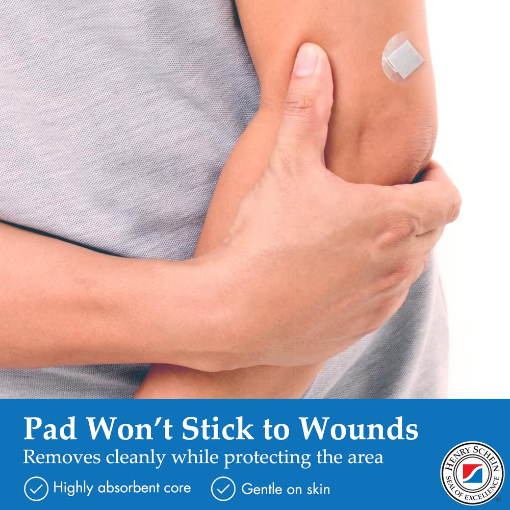 Henry Schein discreet sheer bandage blends with skin during activity.