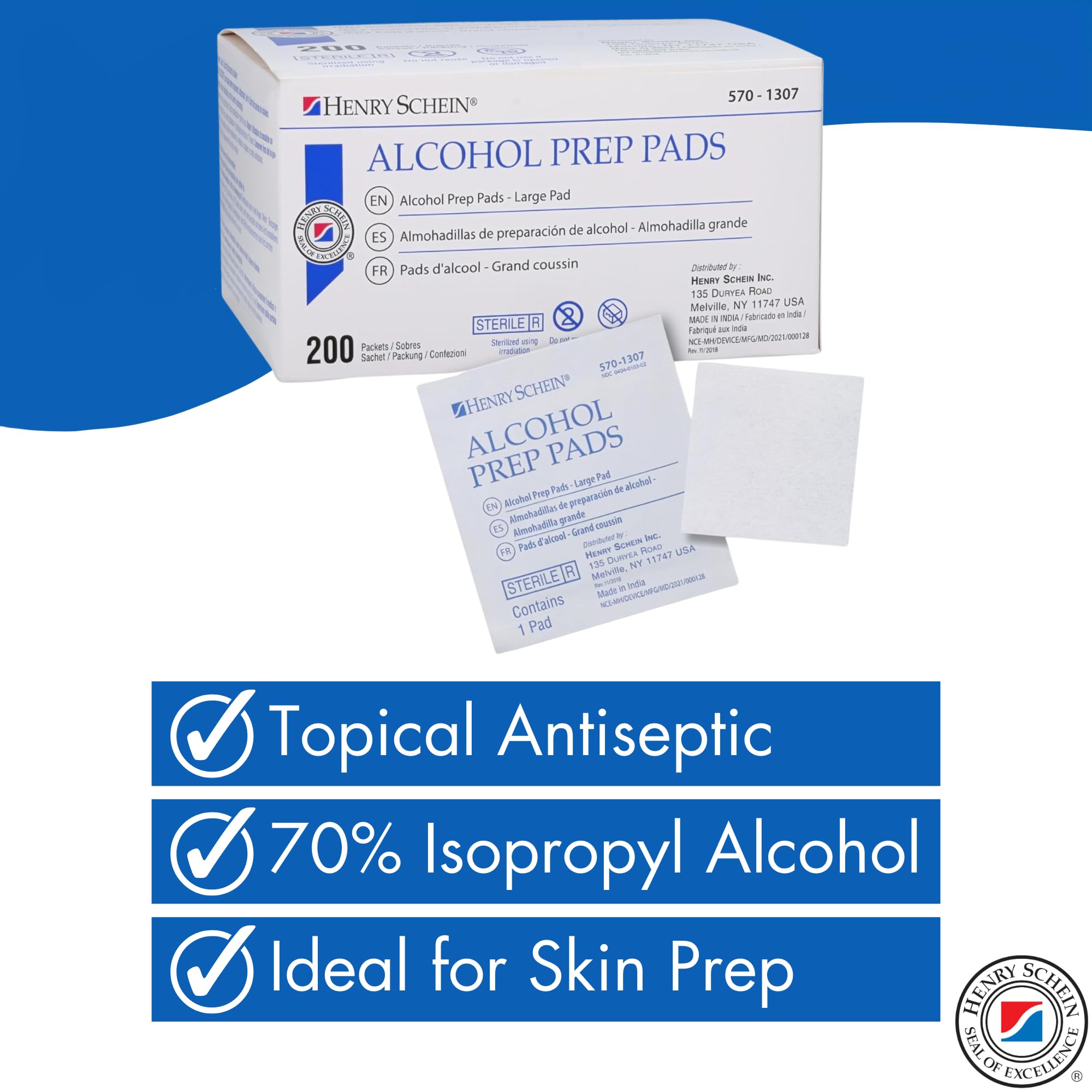 Henry Schein individually wrapped prep pad ensures sterile use on the go.