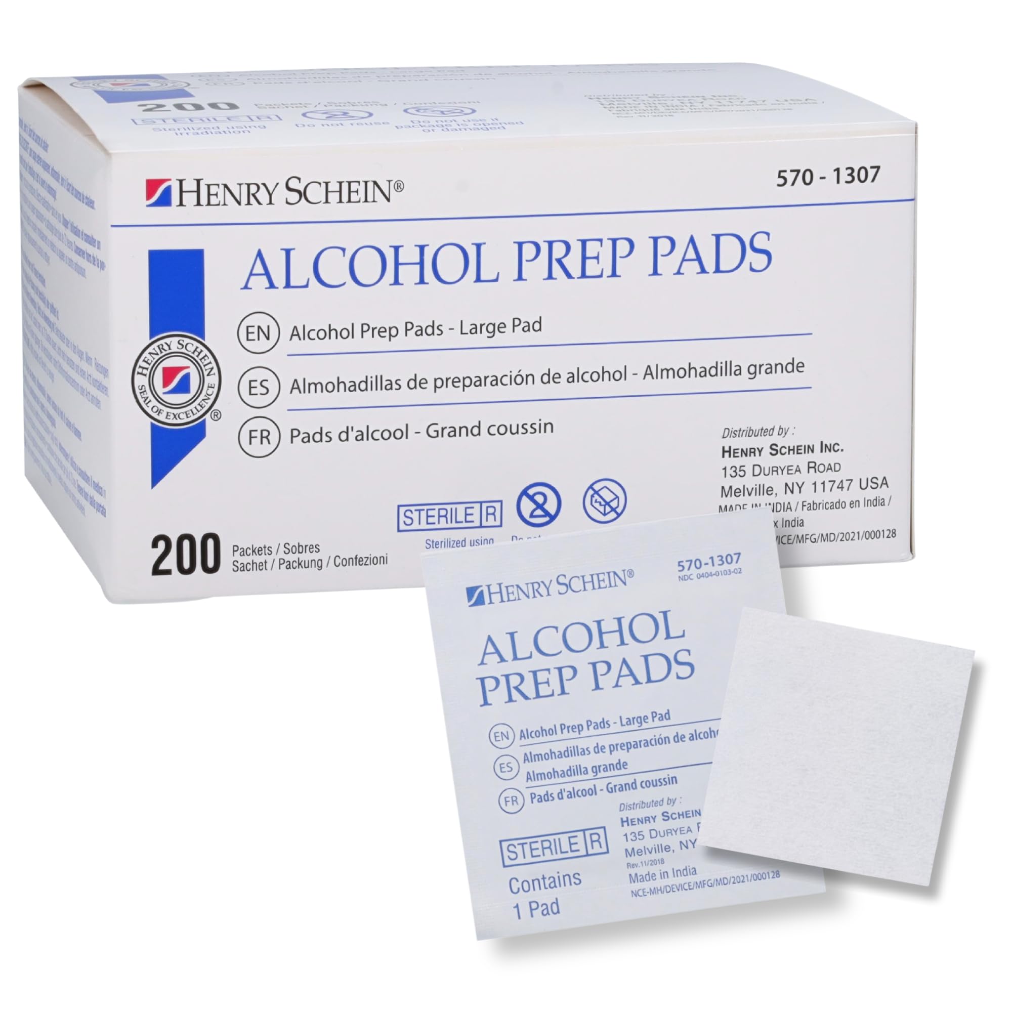 Henry Schein large alcohol prep pad 200-box provides generous skin prep coverage